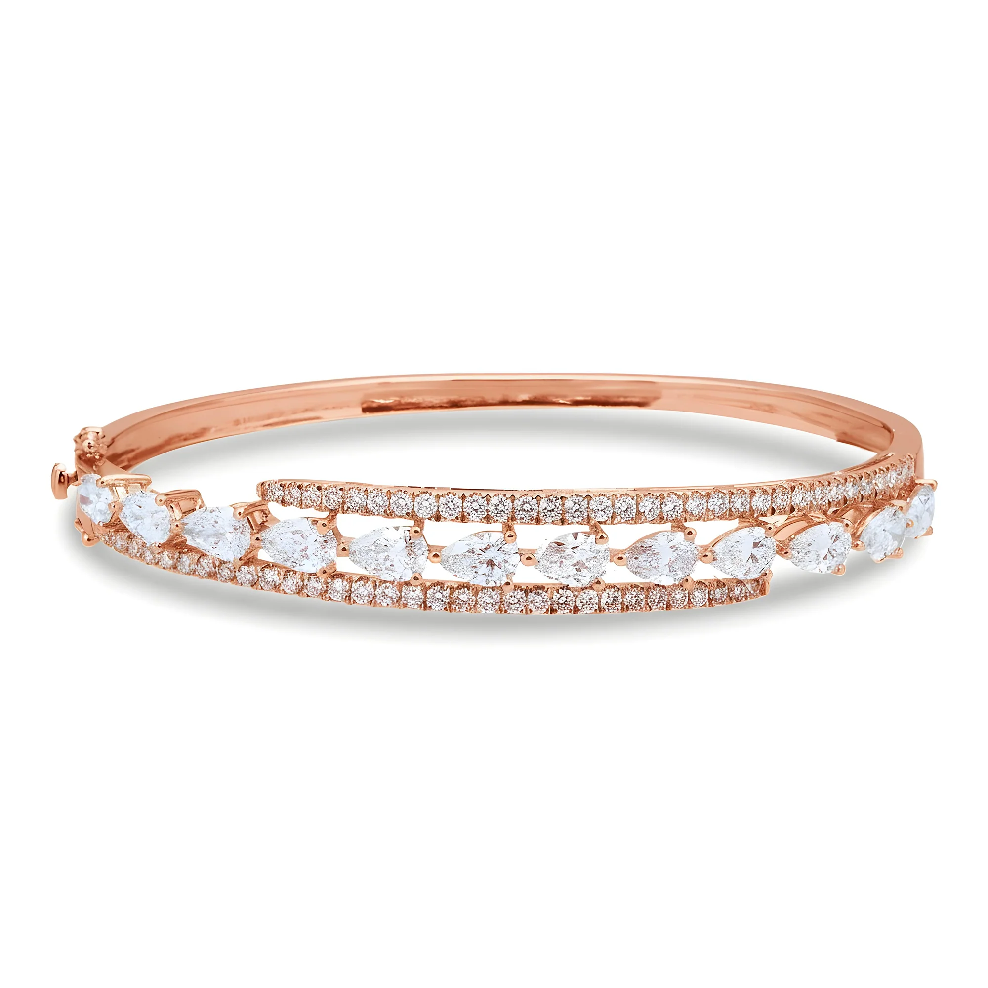 White Gold Round & Pear Cut Diamond Bangle Bracelet 4.78ct - Image 8