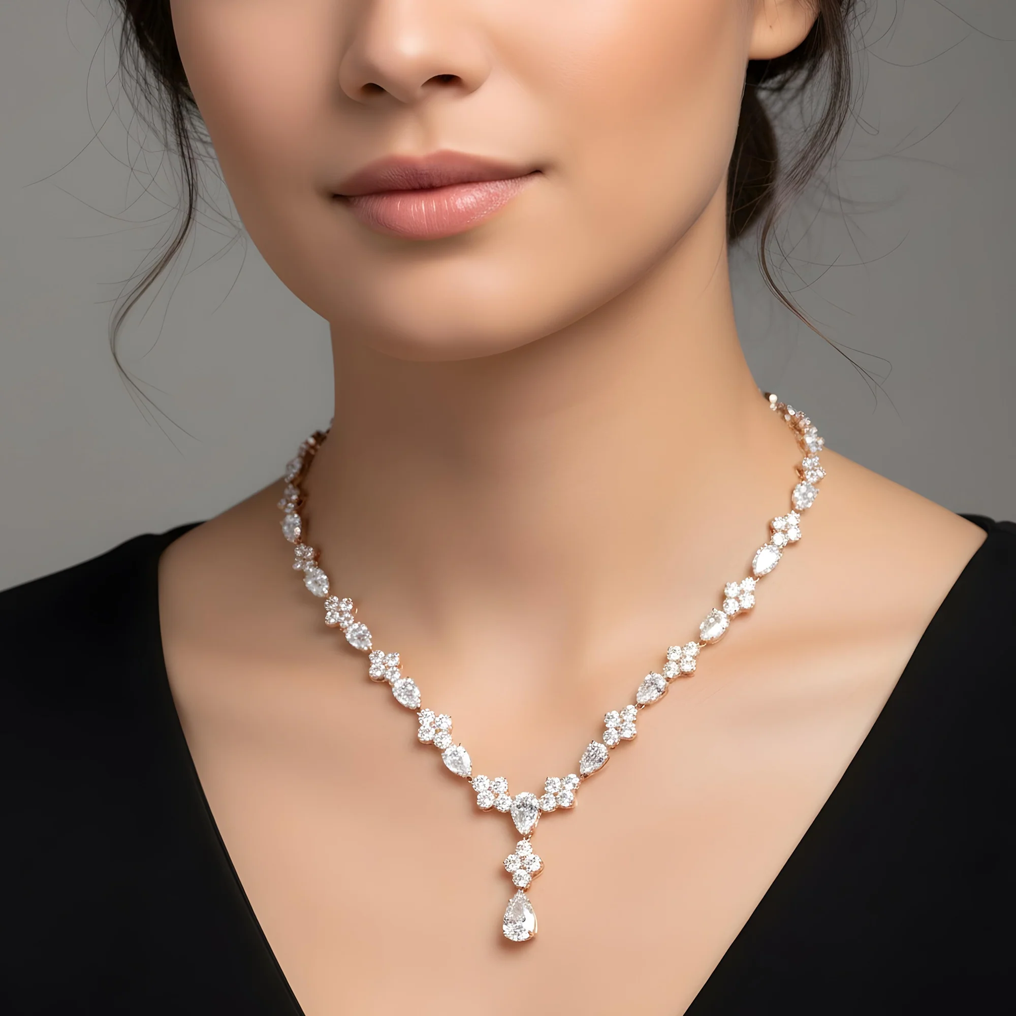 18K White Gold Round & Pear Cut Diamond Drop Necklace 52.43ct - Image 10