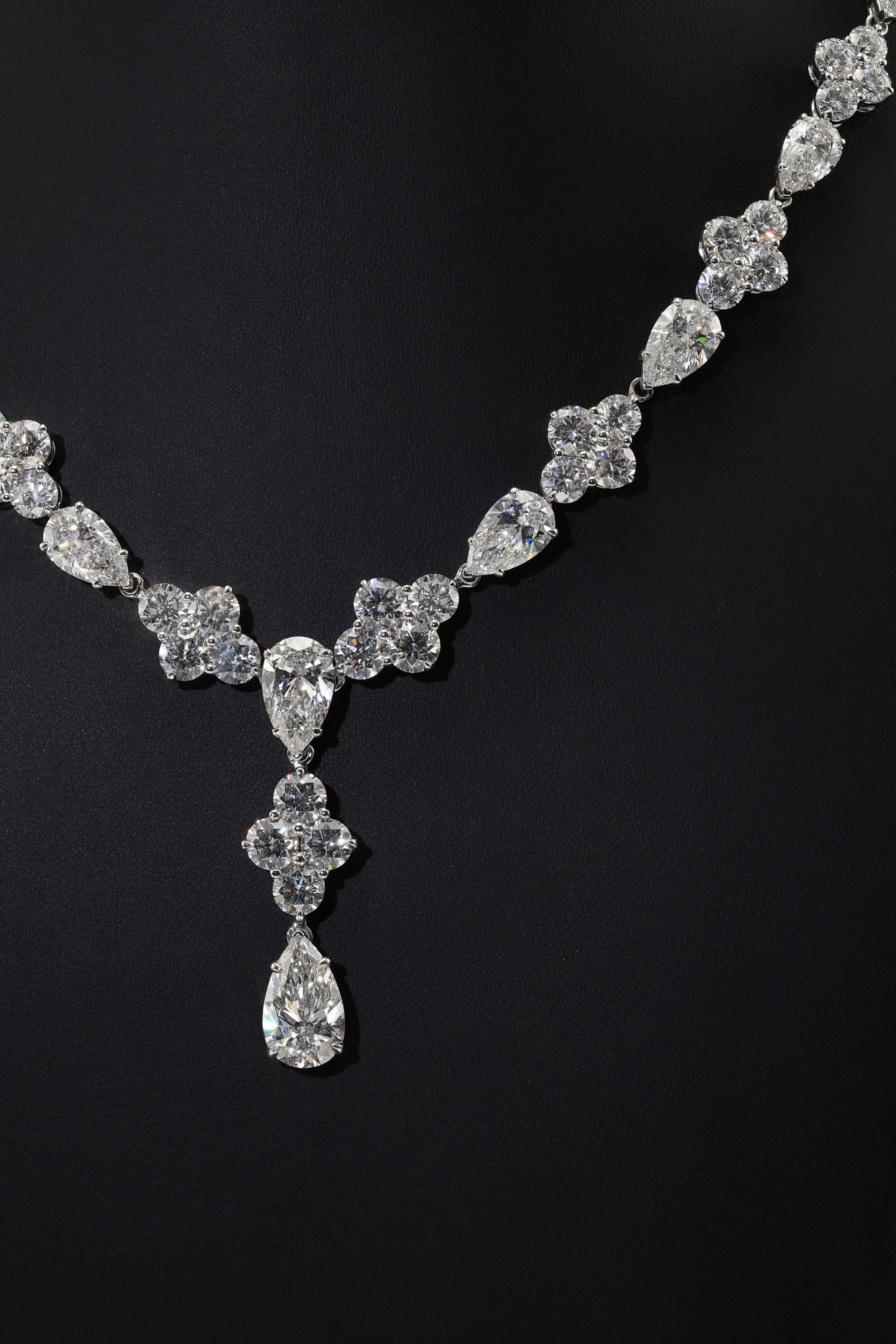 18K White Gold Round & Pear Cut Diamond Drop Necklace 52.43ct - Image 3