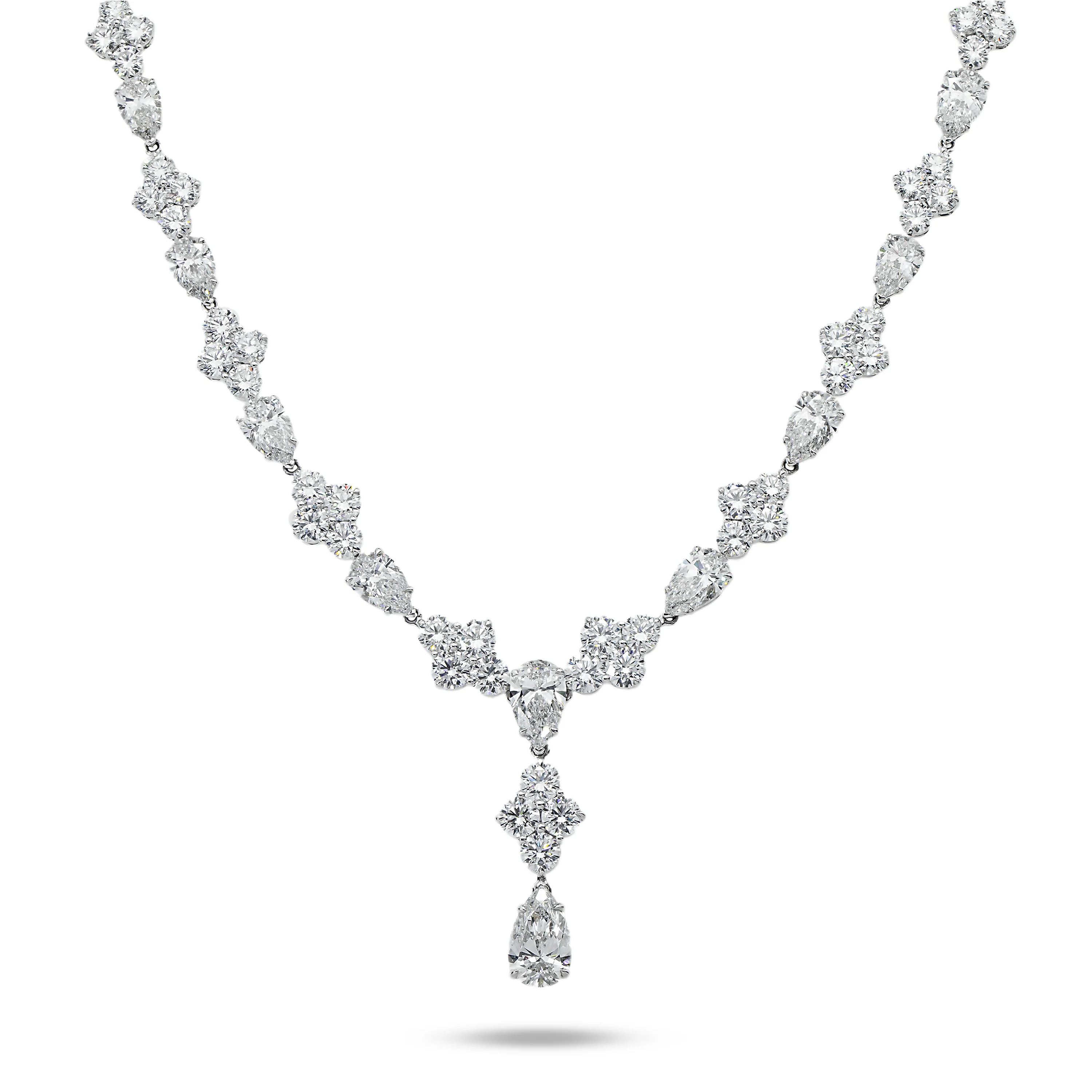18K White Gold Round & Pear Cut Diamond Drop Necklace 52.43ct - Image 4