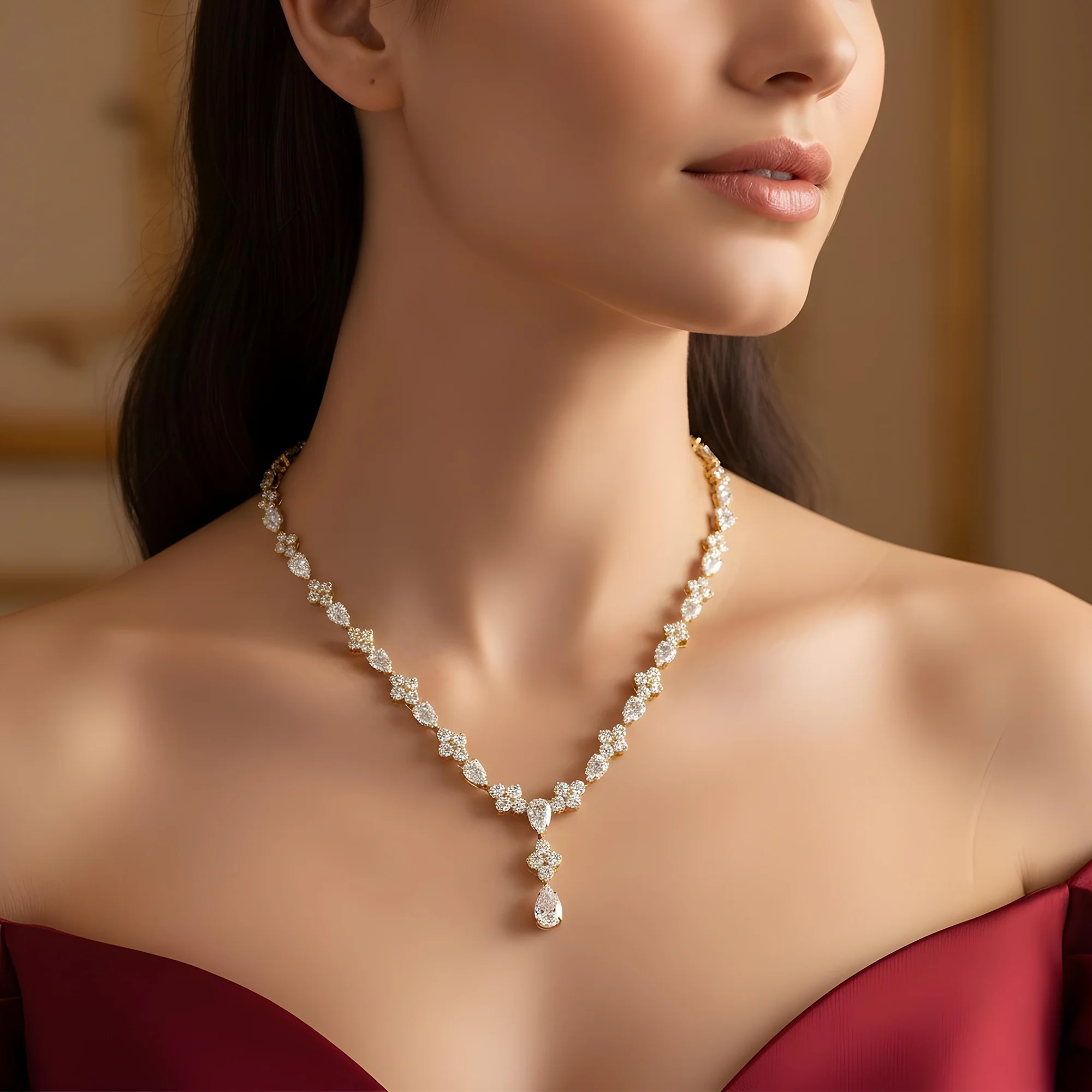 18K White Gold Round & Pear Cut Diamond Drop Necklace 52.43ct - Image 8