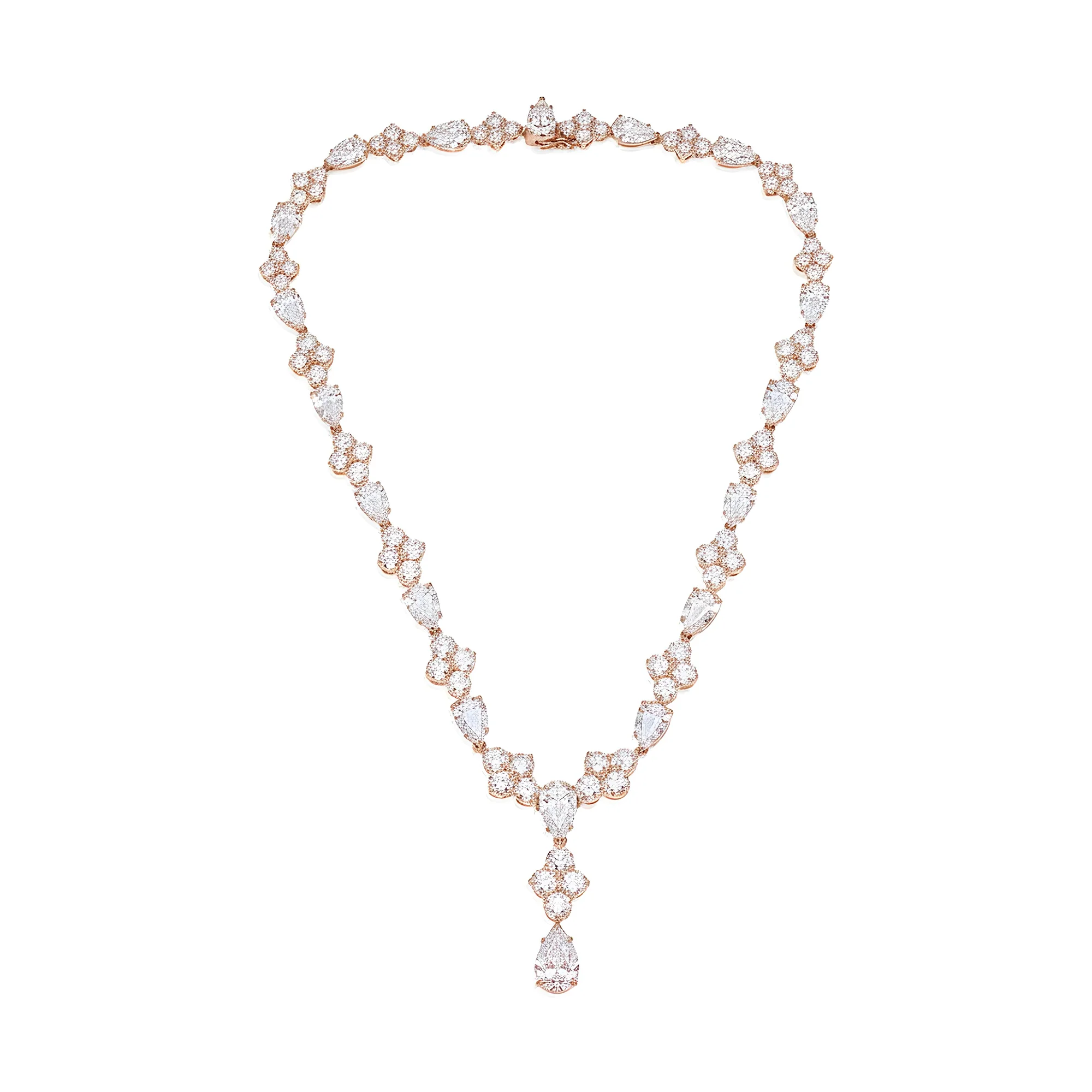 18K White Gold Round & Pear Cut Diamond Drop Necklace 52.43ct - Image 9