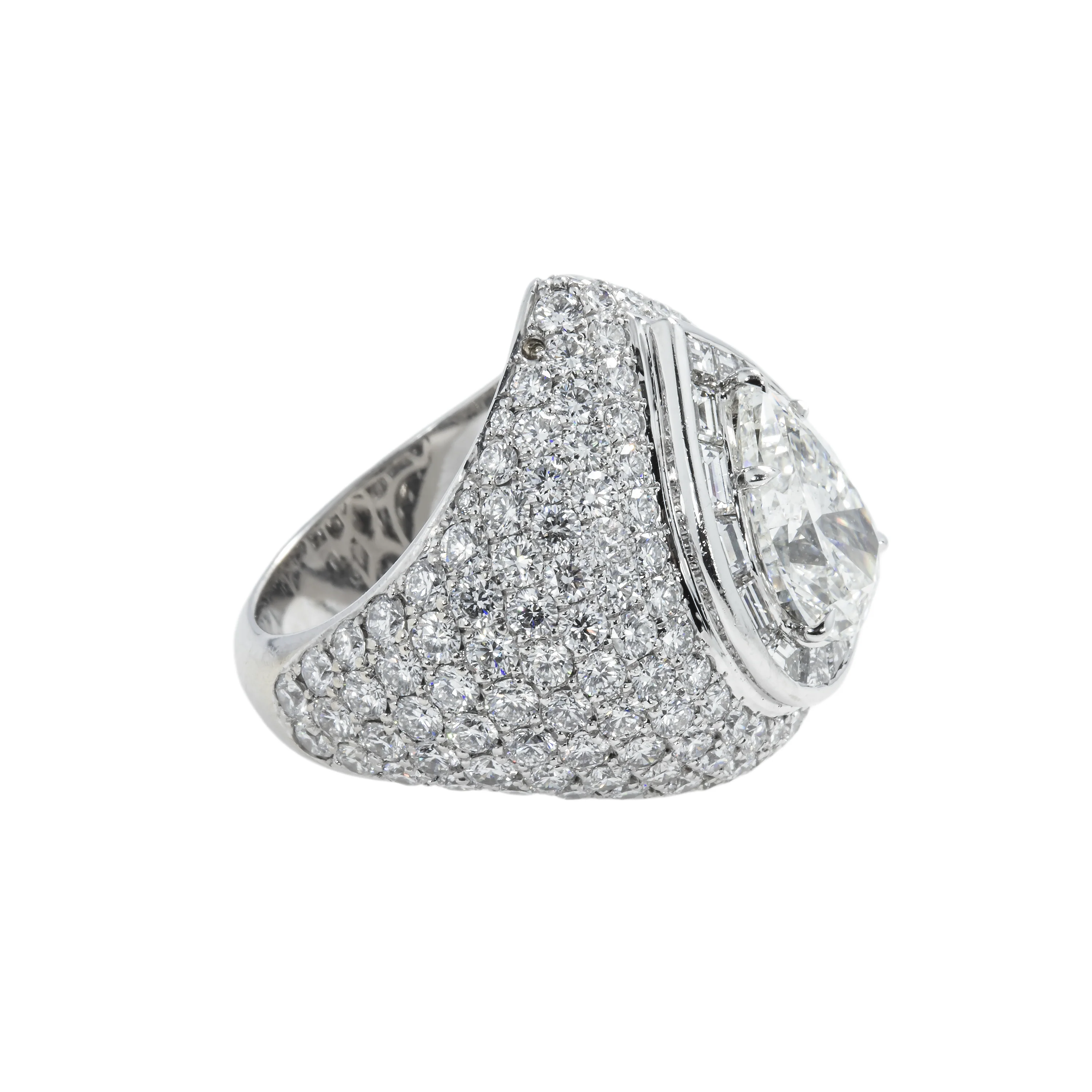 18K White Gold Pear & Round Cut Diamond Ring 10.06ctw - Image 4