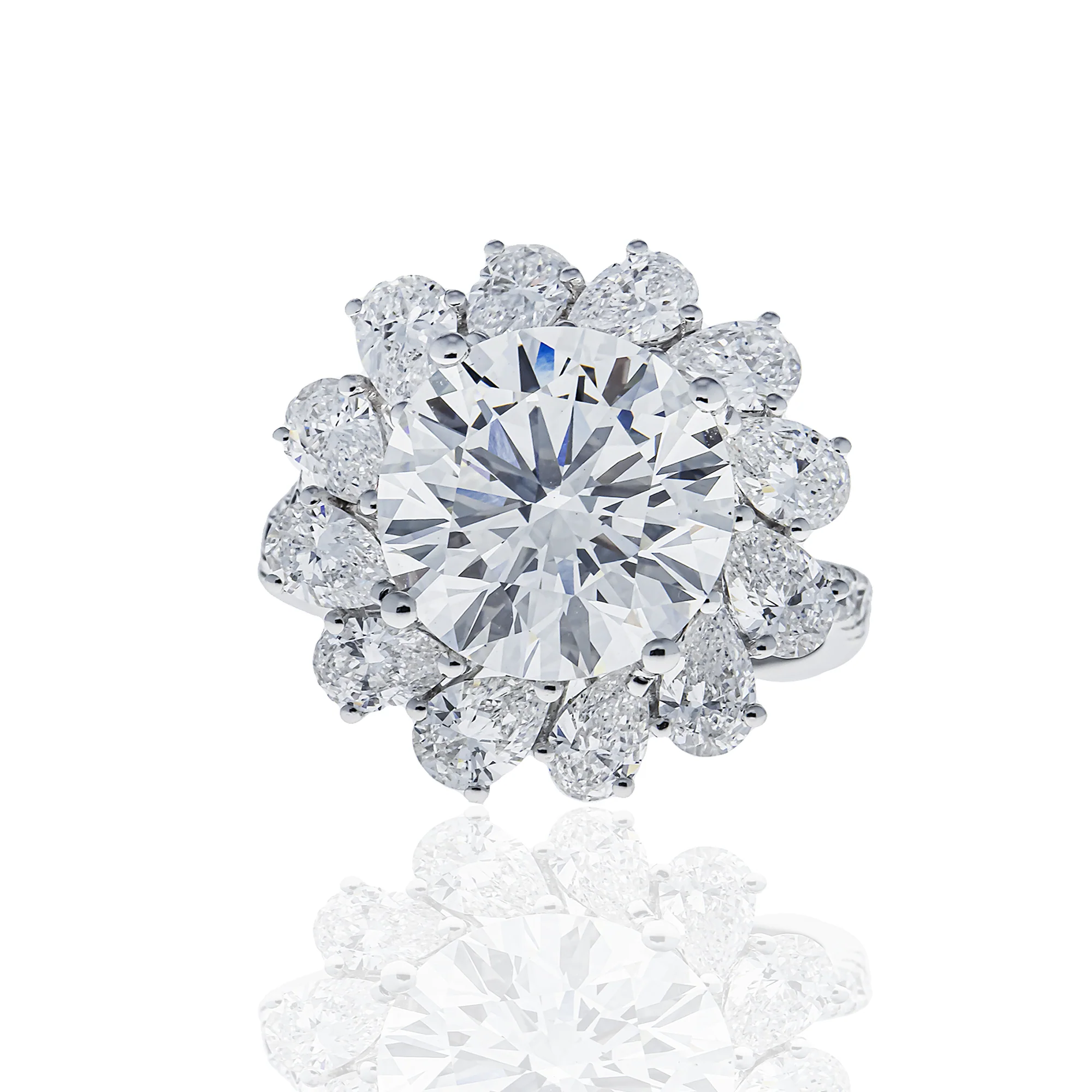 18K White Gold 4.57ct Round & Pear Diamond Engagement Ring 6.64ctw