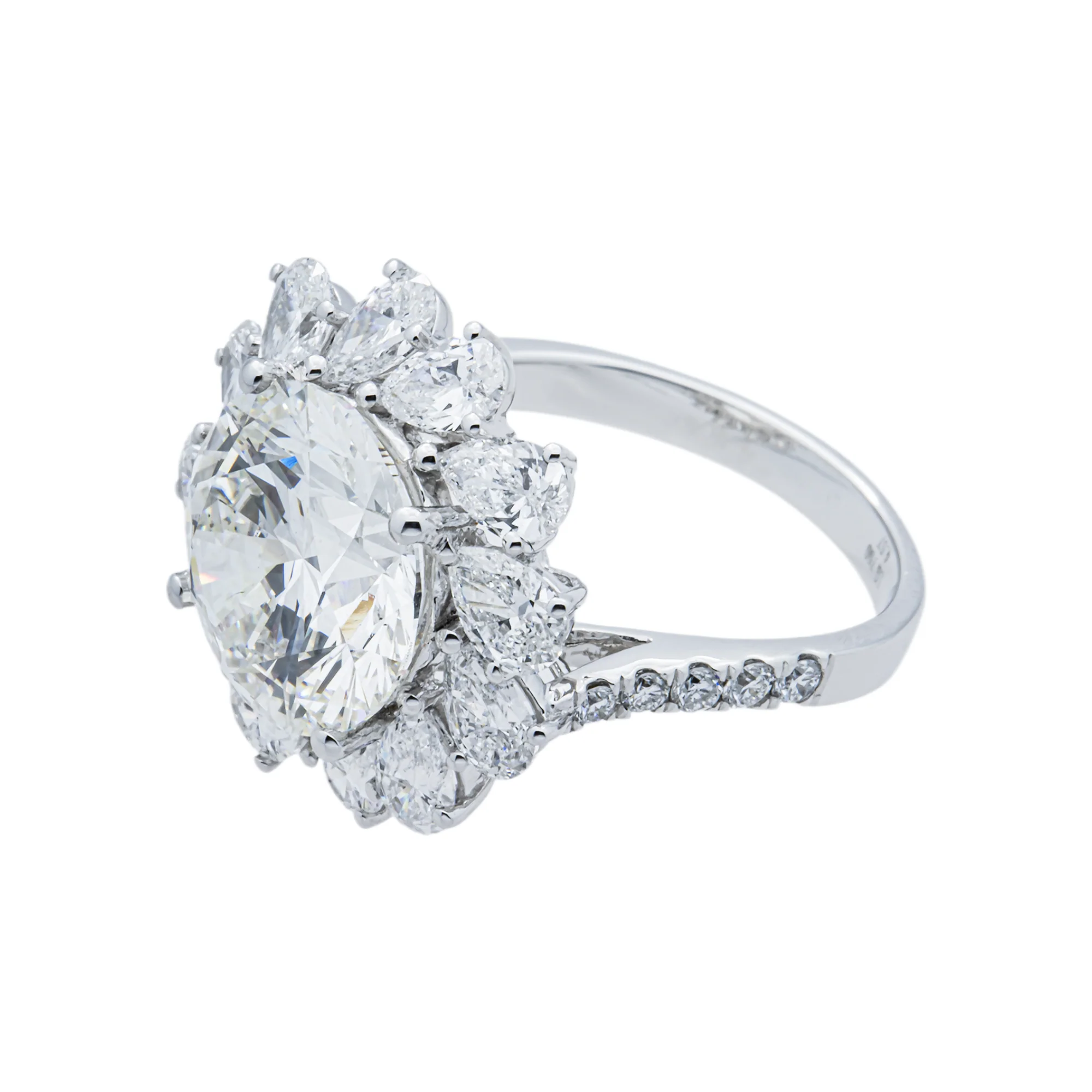 18K White Gold 4.57ct Round & Pear Diamond Engagement Ring 6.64ctw - Image 2