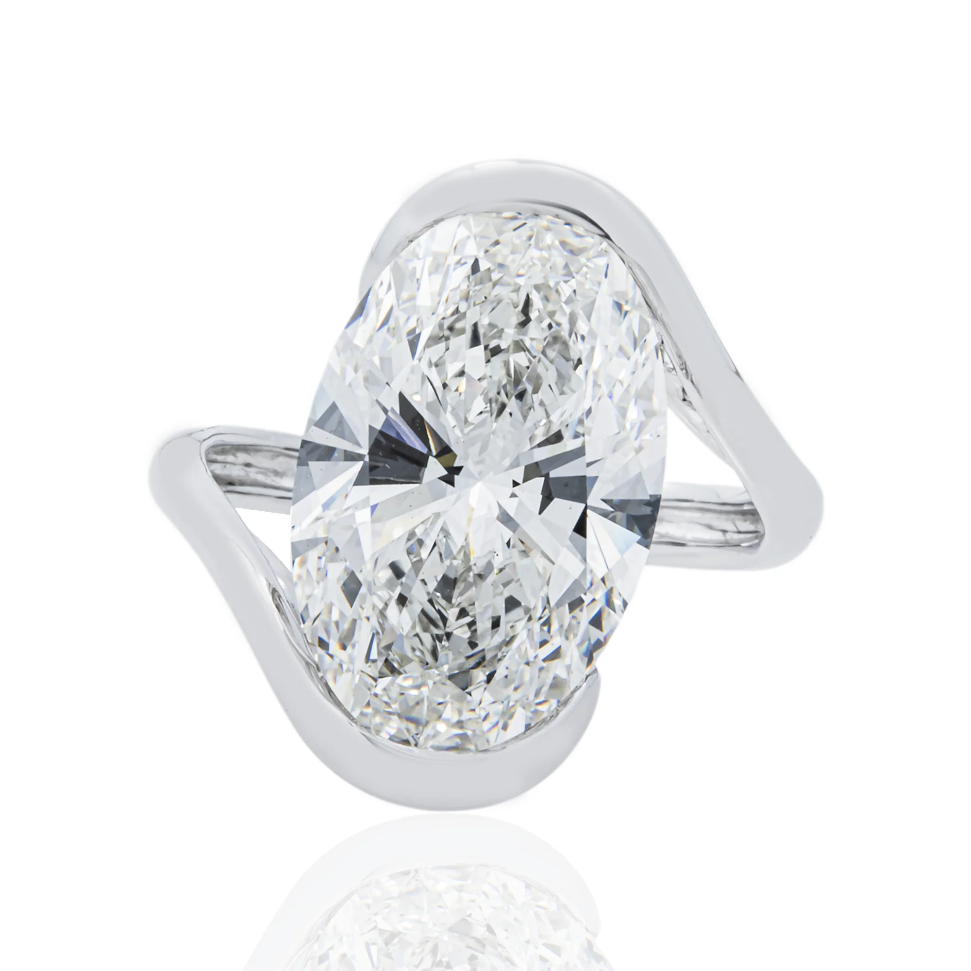 18K White Gold Solitaire Floating Oval Diamond Ring 7.29ctw