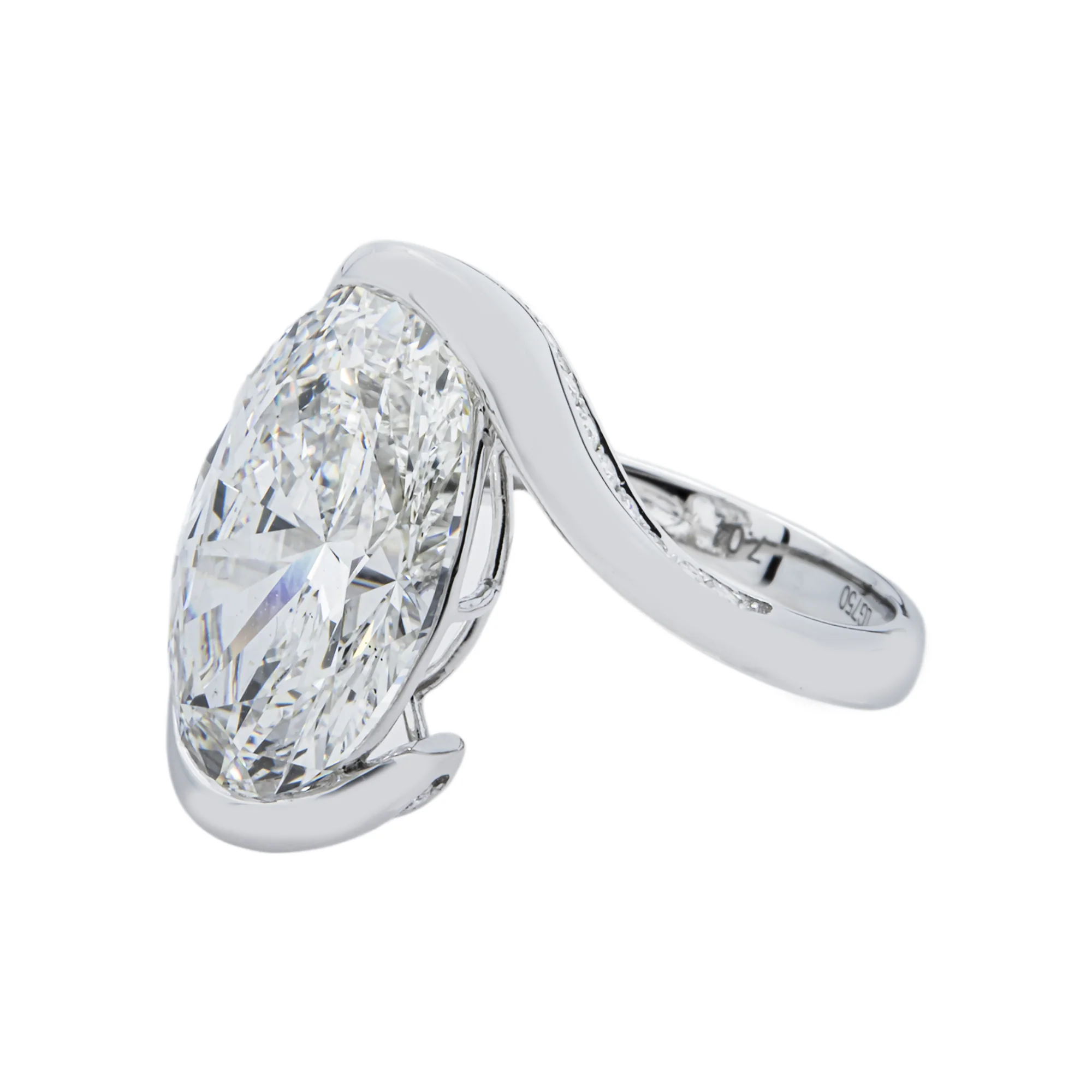 18K White Gold Solitaire Floating Oval Diamond Ring 7.29ctw - Image 2