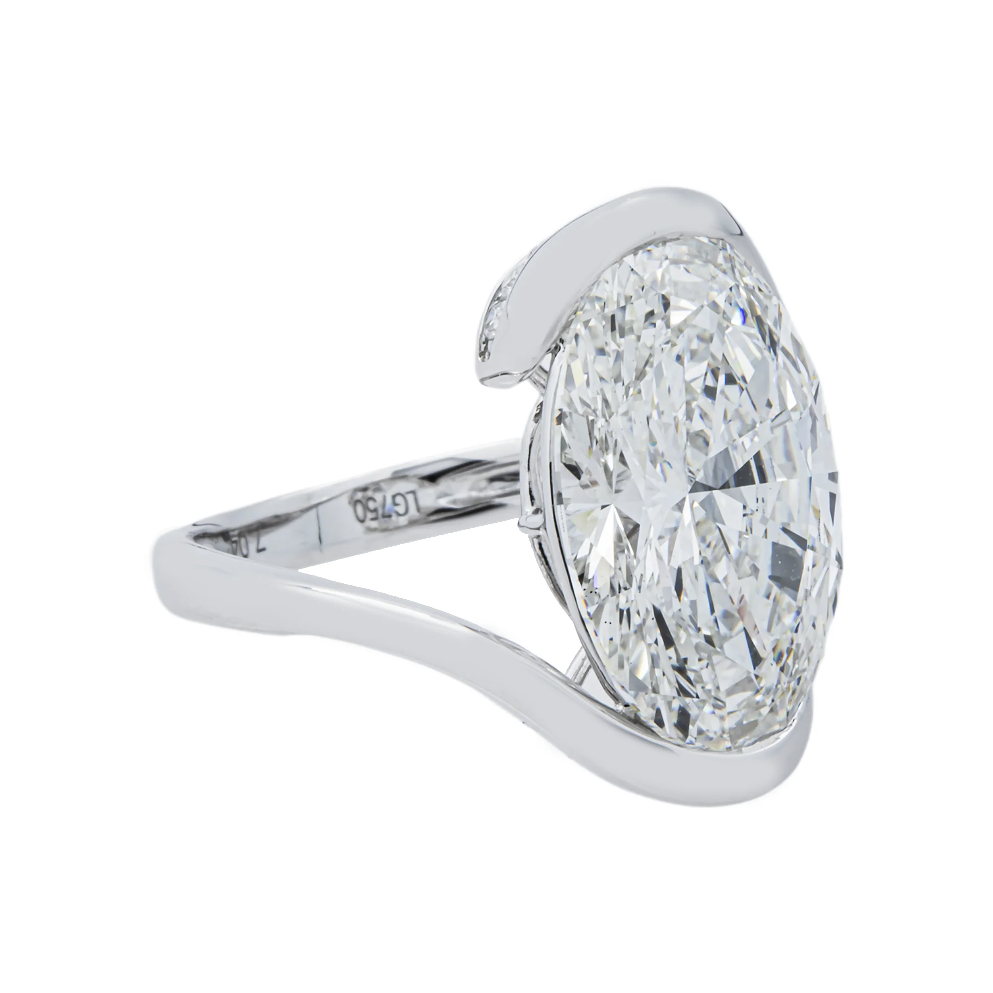 18K White Gold Solitaire Floating Oval Diamond Ring 7.29ctw - Image 3