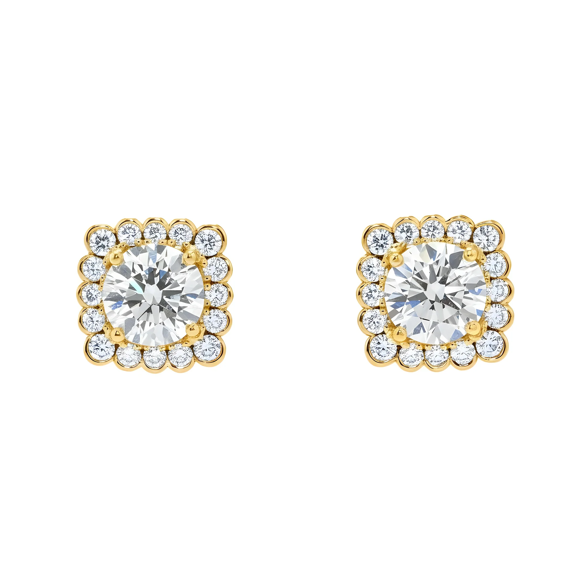 18K White Gold Solitaire Round Diamond Stud Earrings w/ Halo 3.81ctw - Image 4
