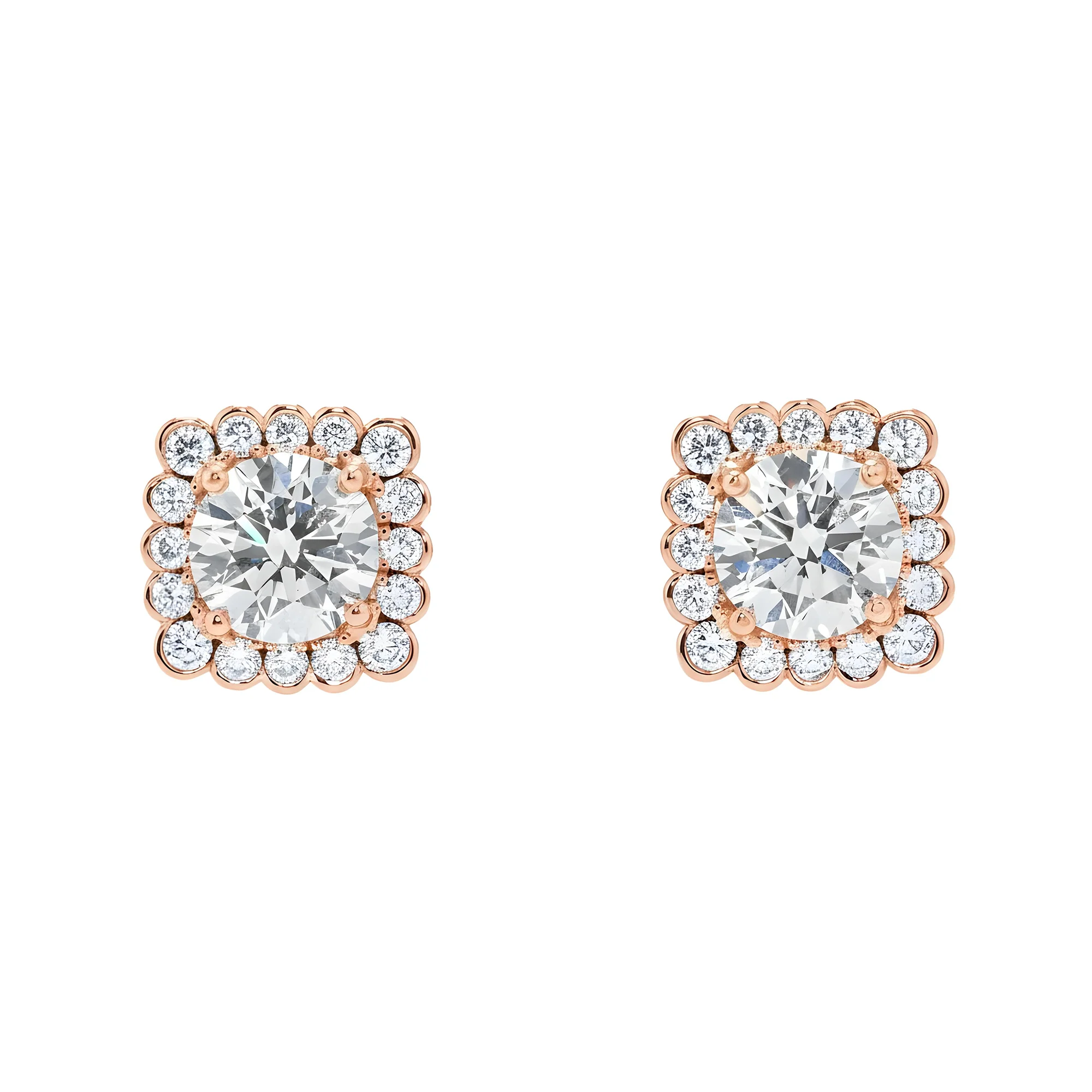 18K White Gold Solitaire Round Diamond Stud Earrings w/ Halo 3.81ctw - Image 6