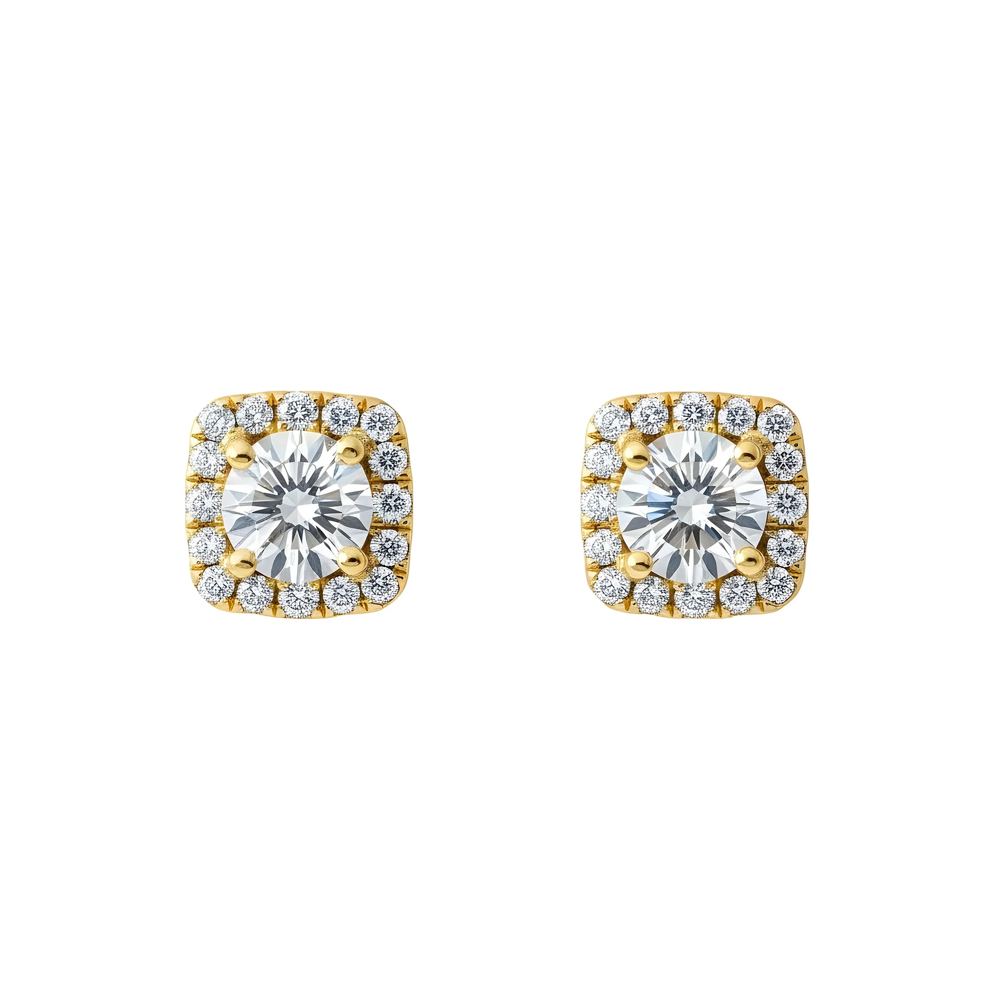 18K White Gold Square Shape Round Cut Diamond Cluster Stud Earrings 1.32ctw - Image 4