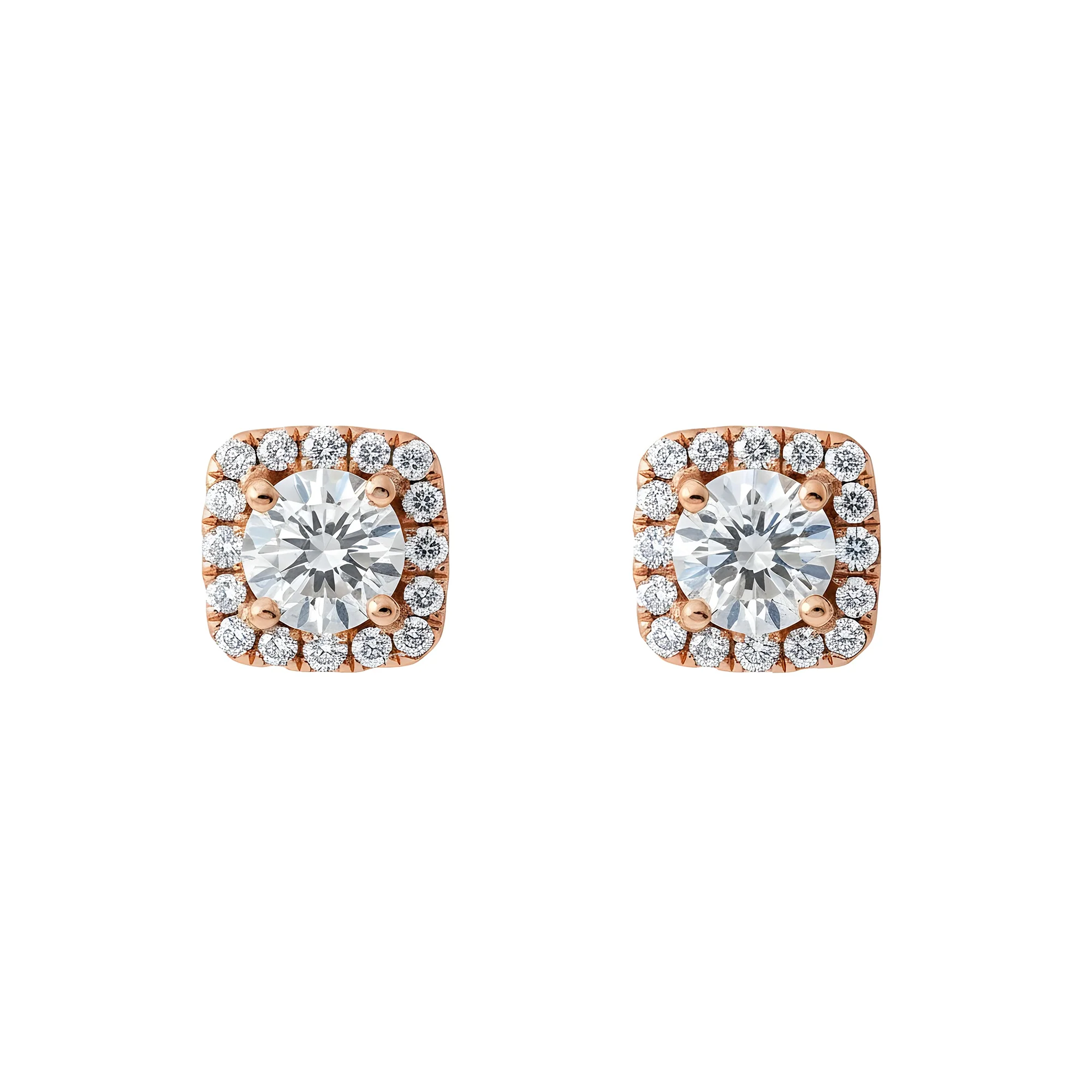 18K White Gold Square Shape Round Cut Diamond Cluster Stud Earrings 1.32ctw - Image 6