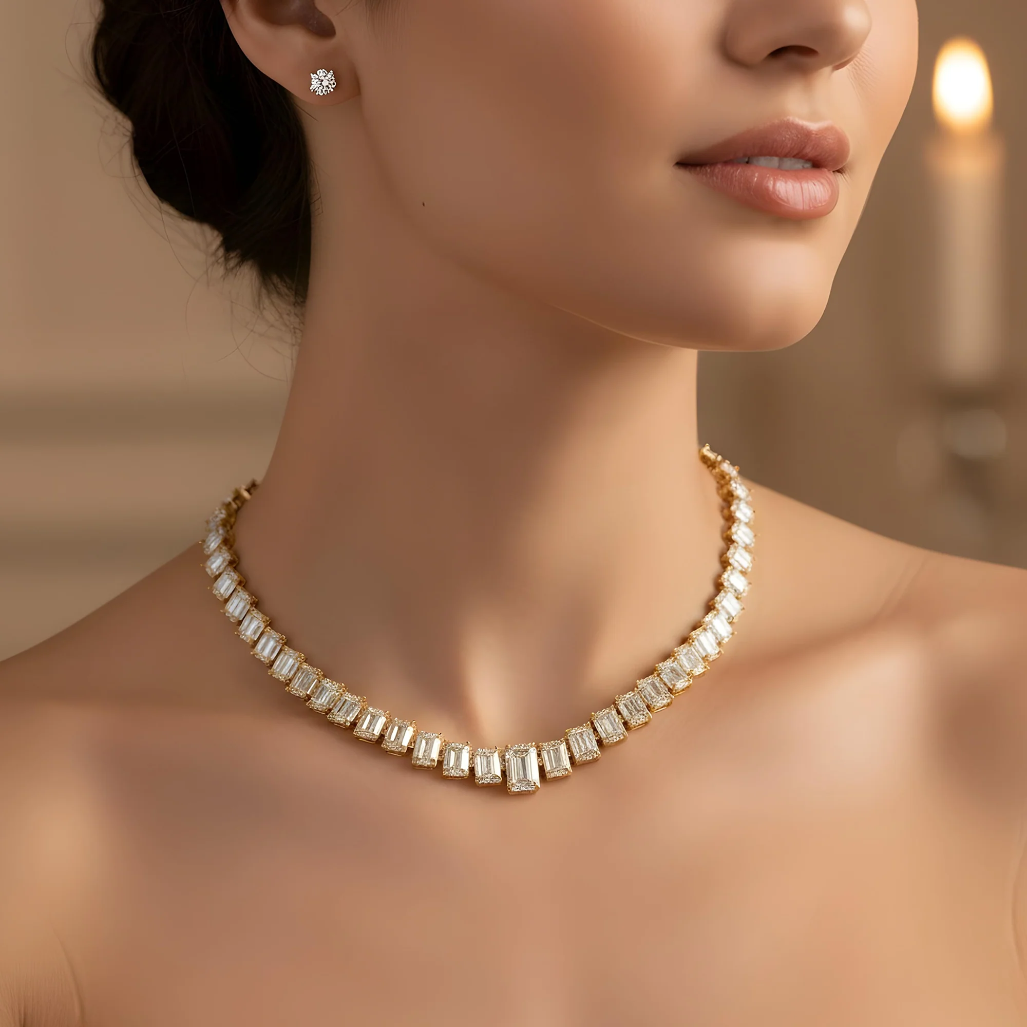 18K White Gold Graduated Emerald Cut Diamond Necklace 55.56ct - Image 5