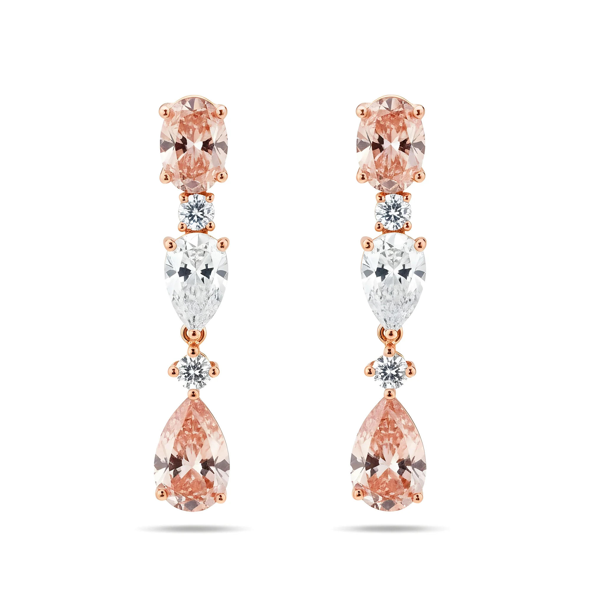18K White Gold Three Teir Pink Diamond Drop Earrings 7.43ctw - Image 6