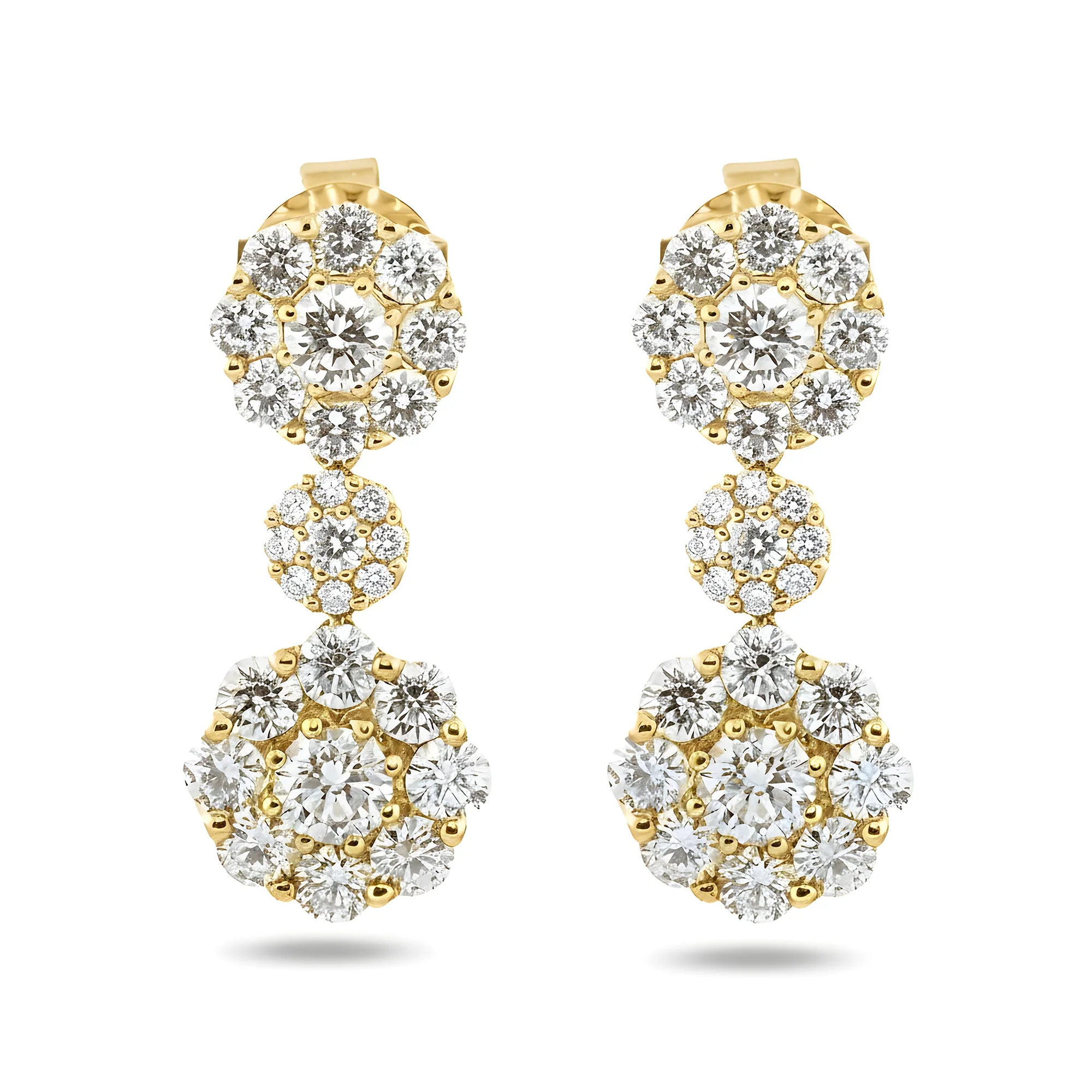 18K White Gold Three Tier Round Diamond Flower Drop Earrings 4.12ctw - Image 4