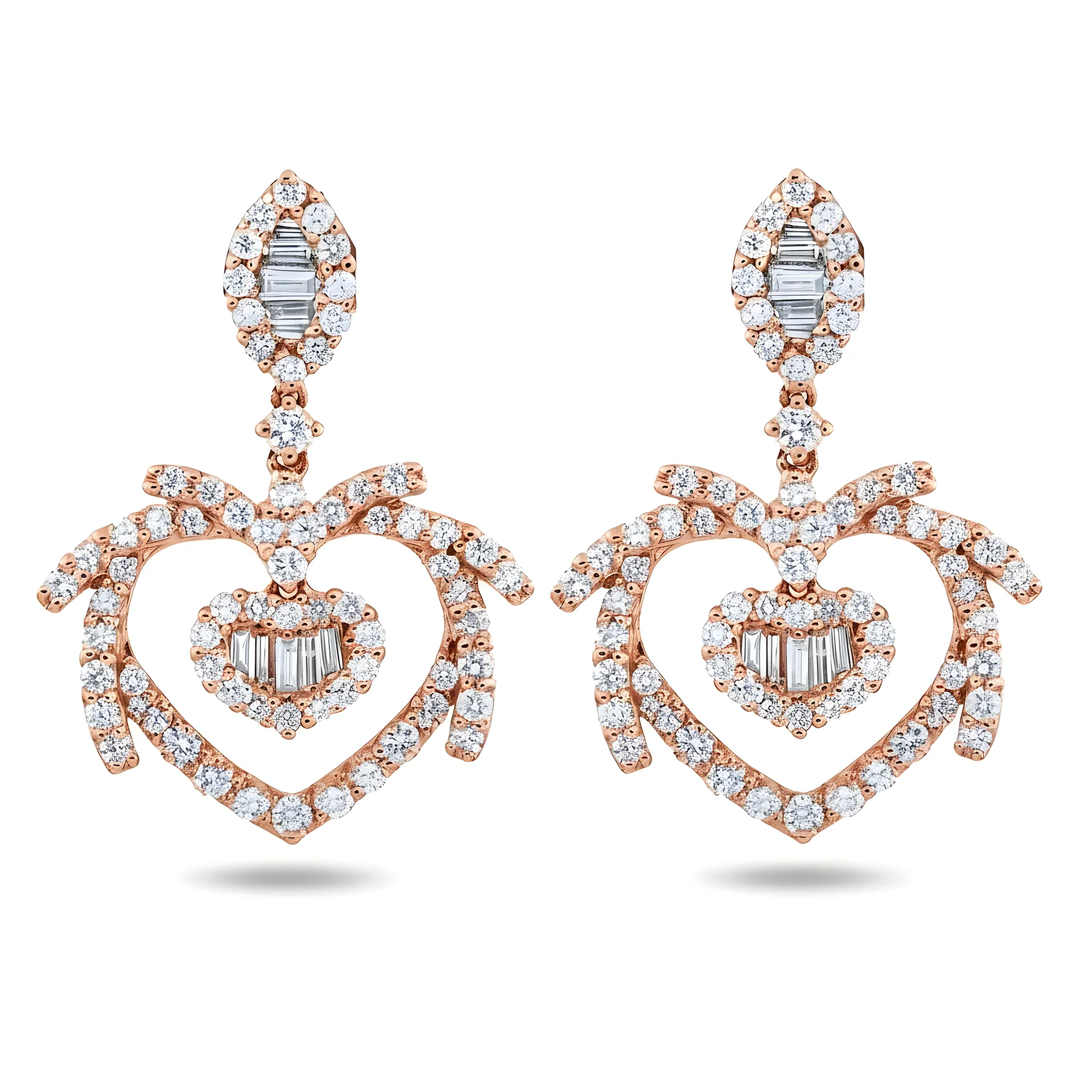 18K White Gold "Tough Love" Diamond Heart Drop Earrings 2.37ctw - Image 6