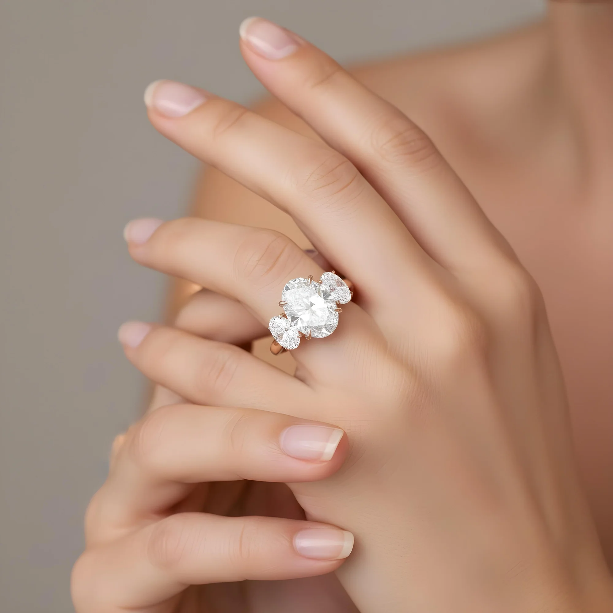 18K White Gold 4.24ct Triple Oval Cut Diamond Engagement Ring 6.01ctw - Image 10