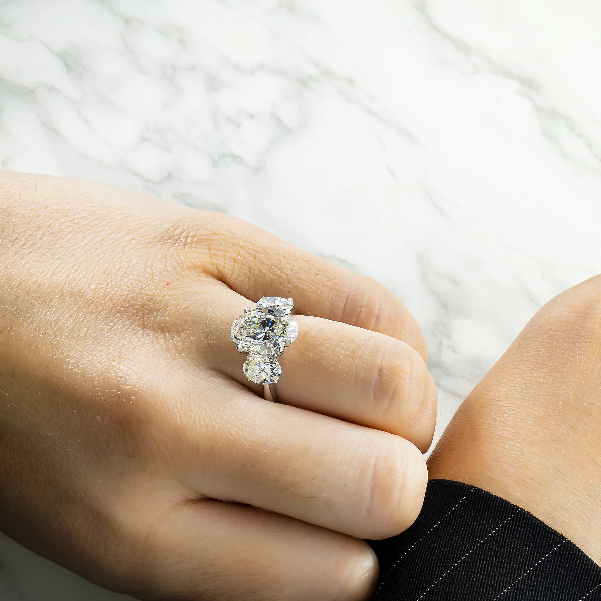 18K White Gold 4.24ct Triple Oval Cut Diamond Engagement Ring 6.01ctw - Image 3