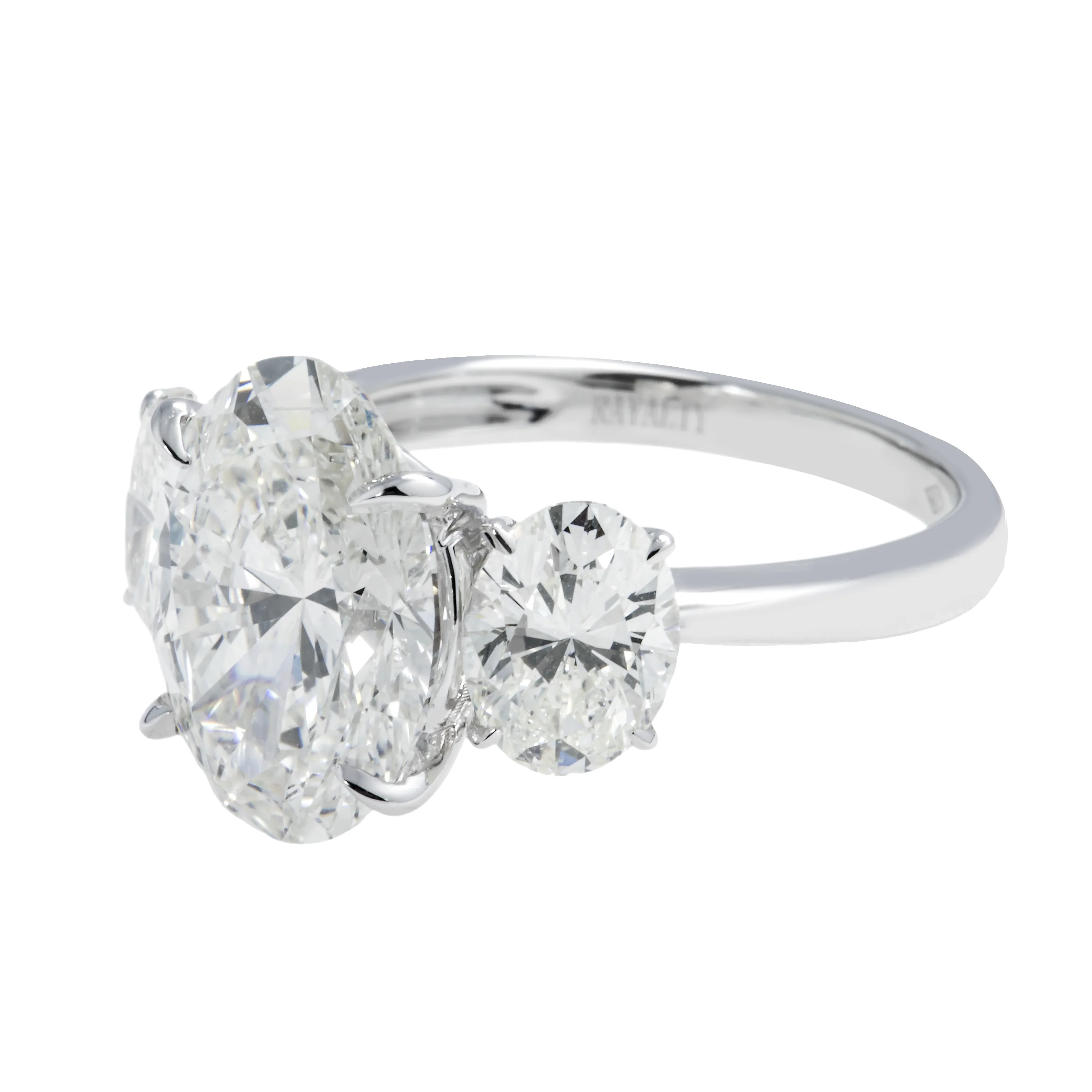 18K White Gold 4.24ct Triple Oval Cut Diamond Engagement Ring 6.01ctw - Image 6