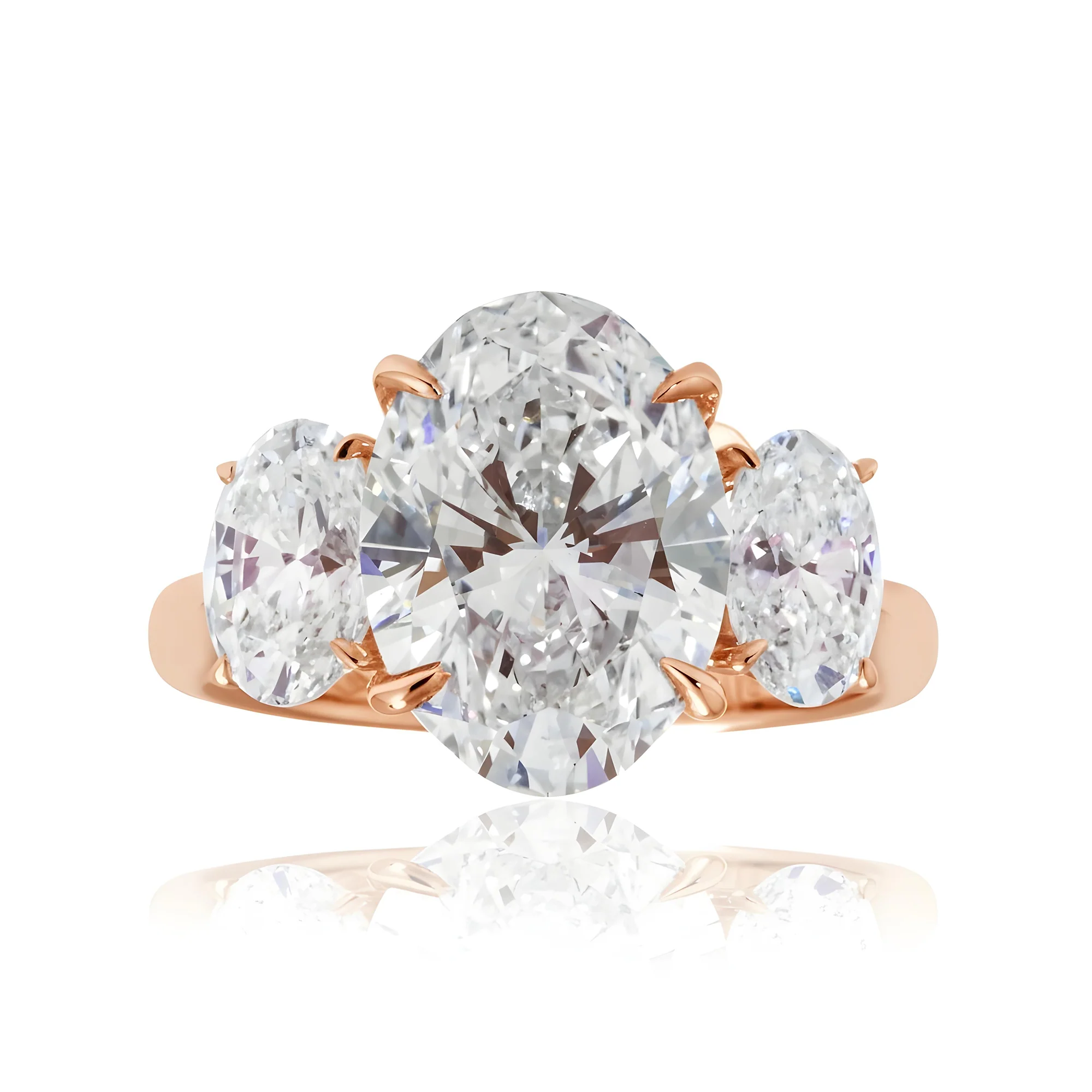 18K White Gold 4.24ct Triple Oval Cut Diamond Engagement Ring 6.01ctw - Image 9