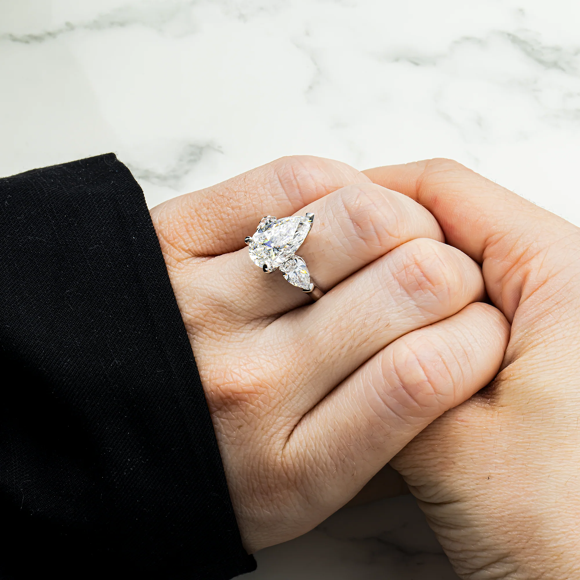 18K White Gold Triple Pear Cut Diamond Engagement Ring 6.73ctw - Image 2