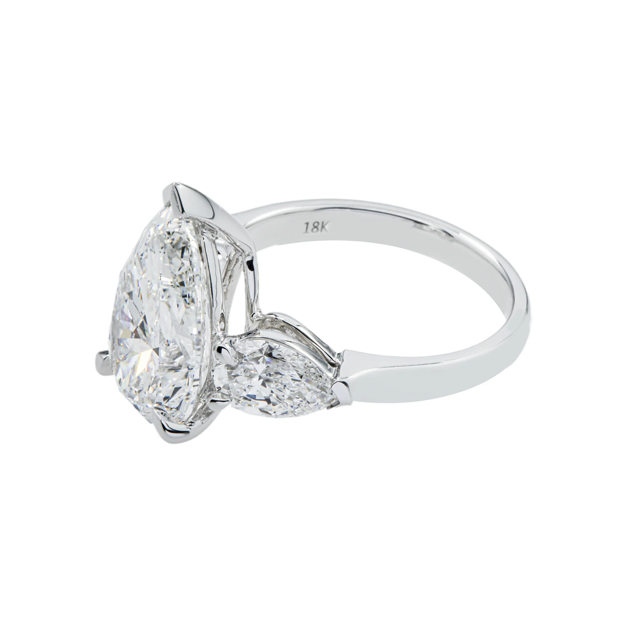 18K White Gold Triple Pear Cut Diamond Engagement Ring 6.73ctw - Image 5