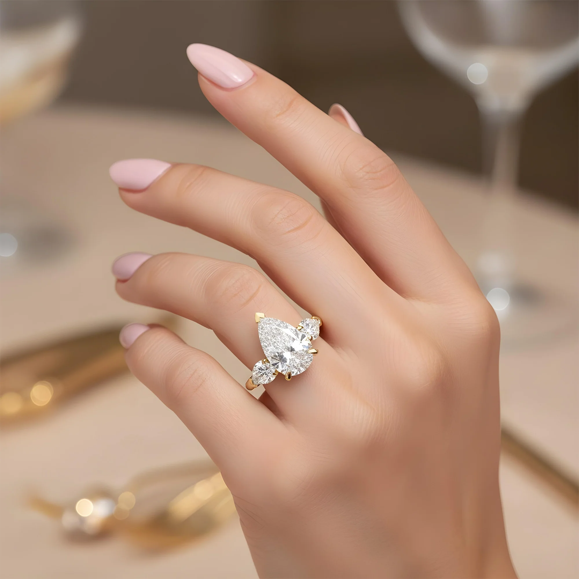18K White Gold Triple Pear Cut Diamond Engagement Ring 6.73ctw - Image 7