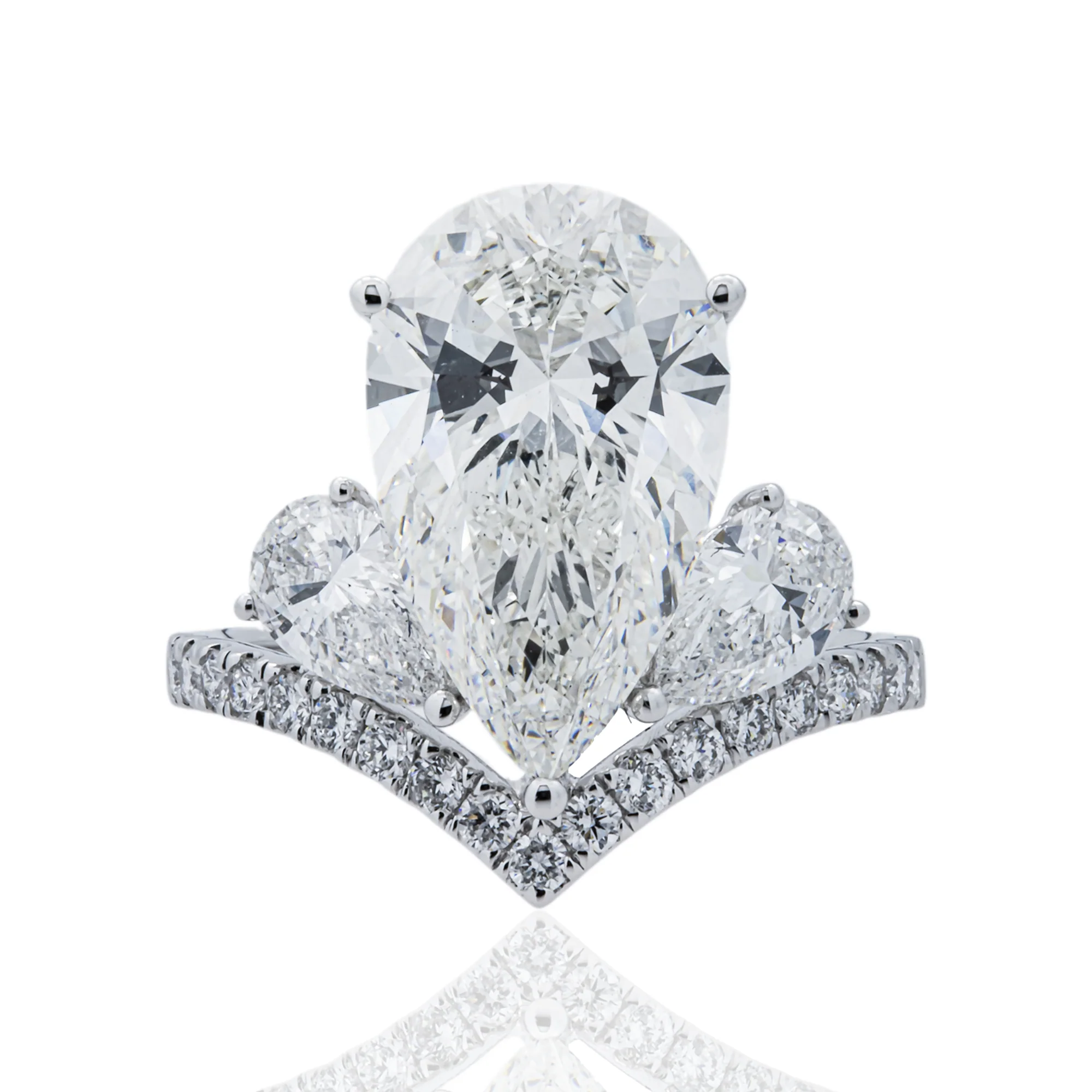 18K White Gold Triple Pear Floating Diamond Ring 5.82ctw