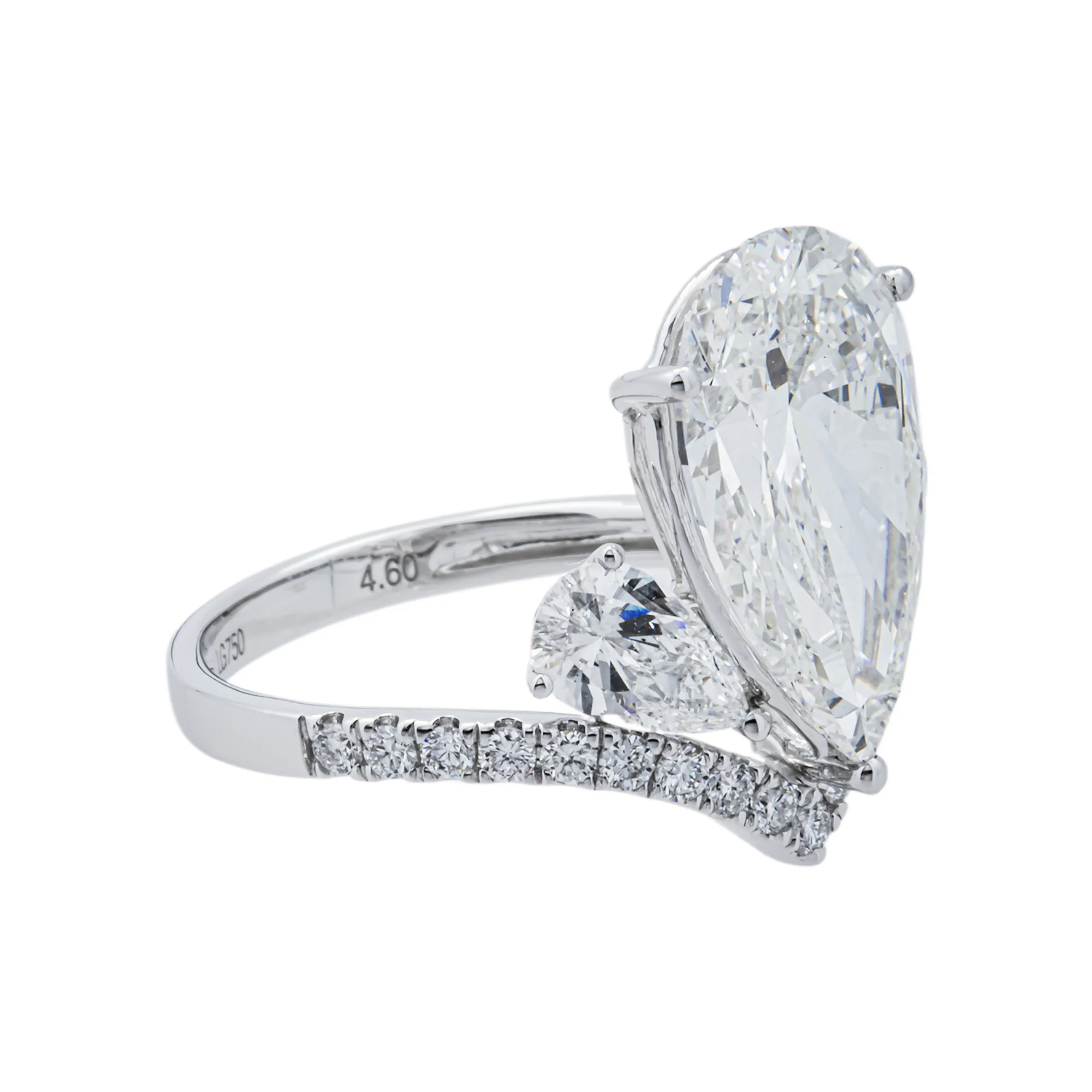 18K White Gold Triple Pear Floating Diamond Ring 5.82ctw - Image 2