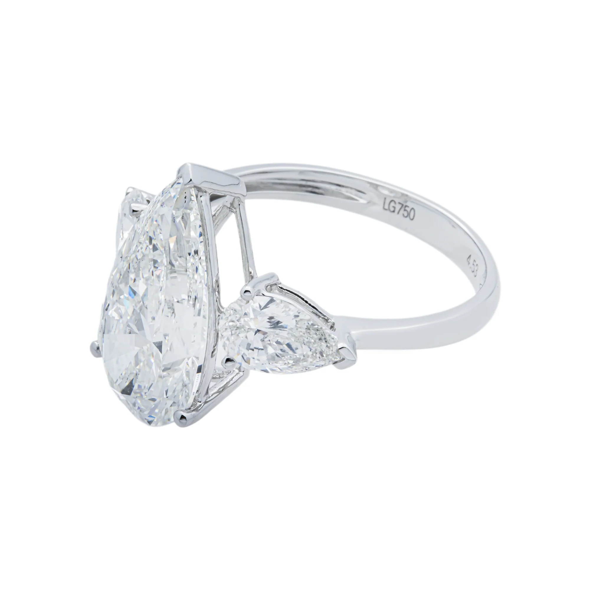18K White Gold Triple Pear Diamond Ring 5.73ctw - Image 3