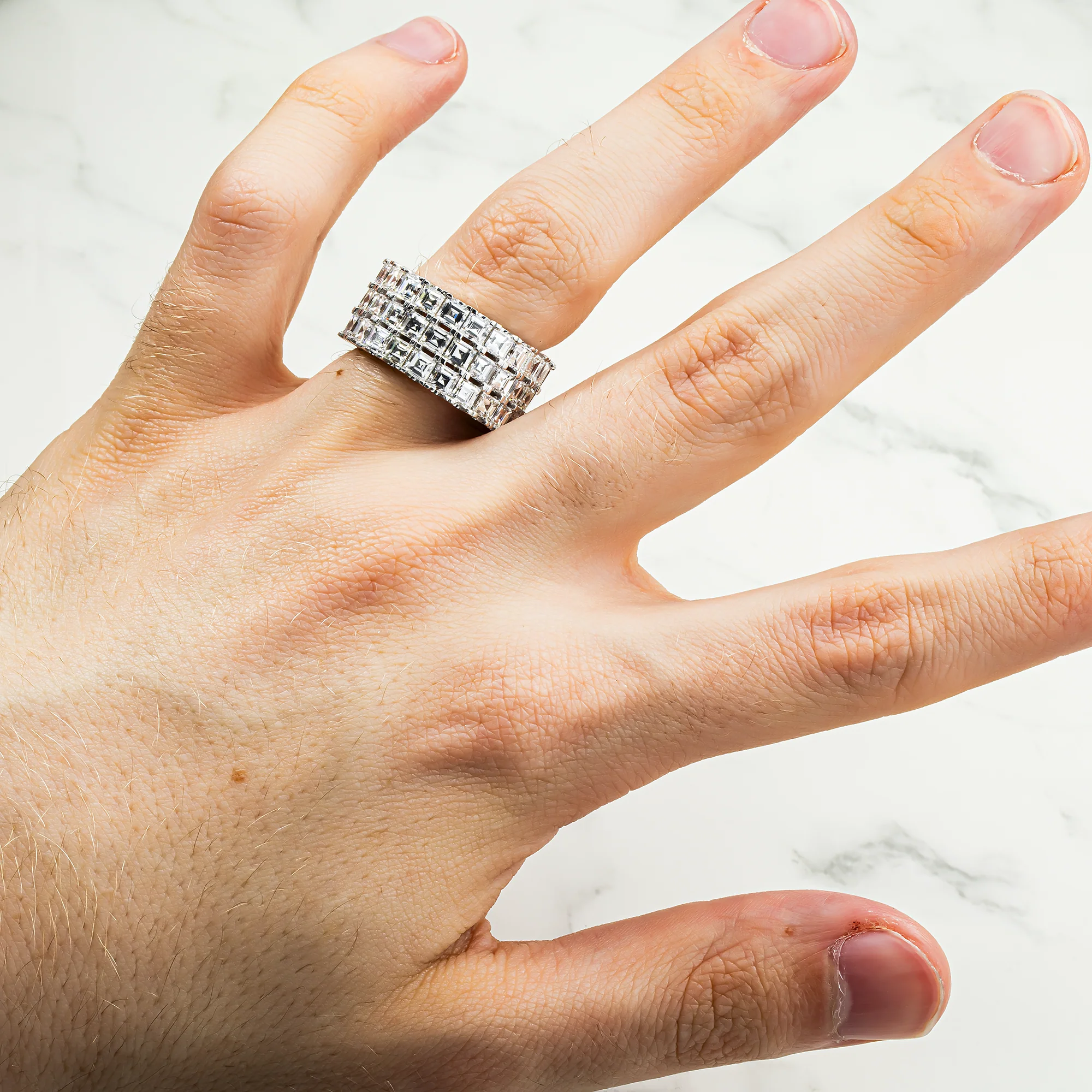 18K White Gold Triple Row Asscher Cut Diamond Eternity Ring 12.18ct (Size: 8.5) - Image 2
