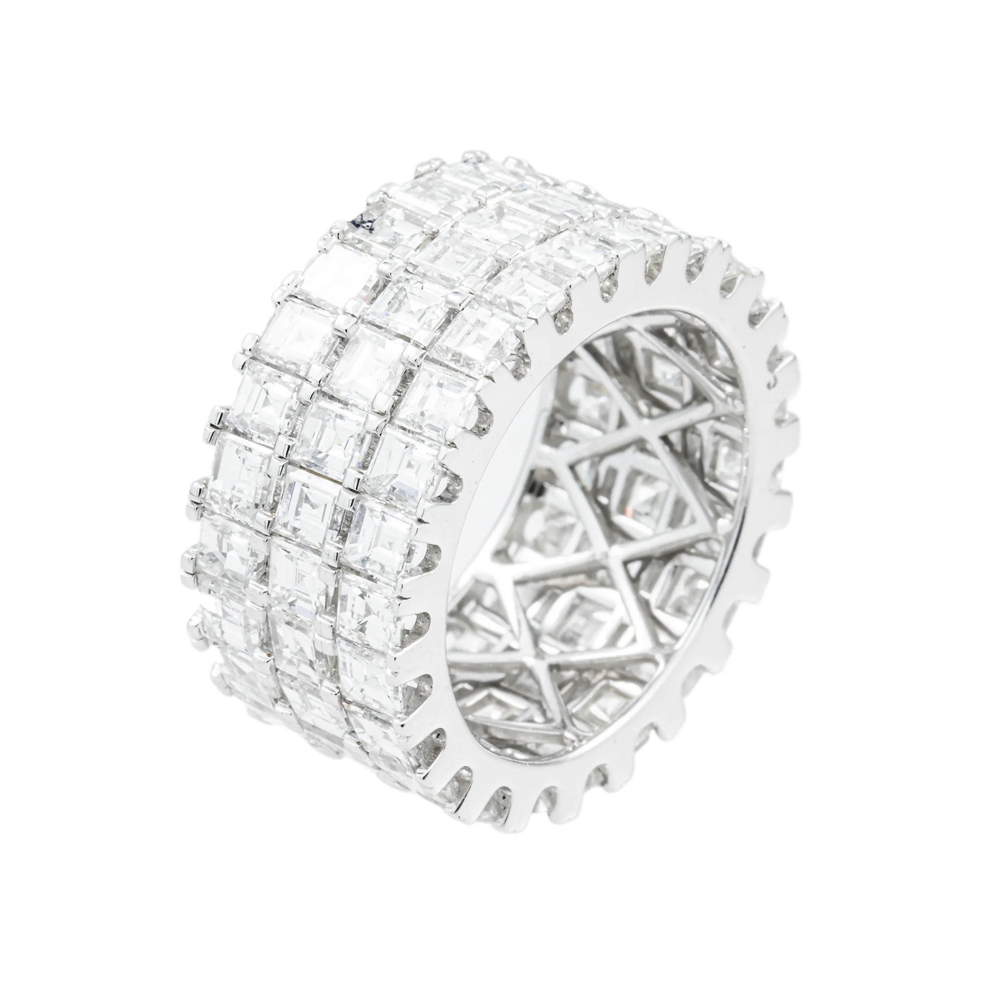 18K White Gold Triple Row Asscher Cut Diamond Eternity Ring 12.18ct (Size: 8.5) - Image 3