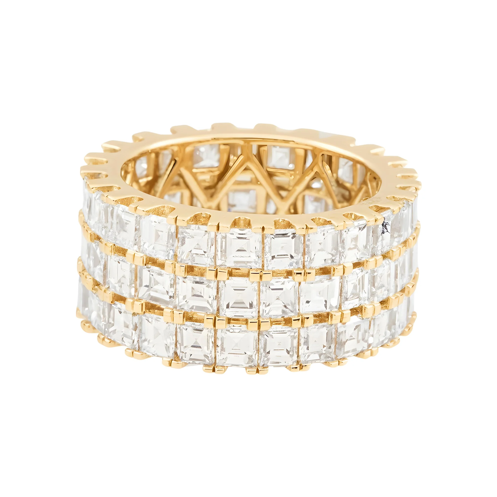 18K White Gold Triple Row Asscher Cut Diamond Eternity Ring 12.18ct (Size: 8.5) - Image 4