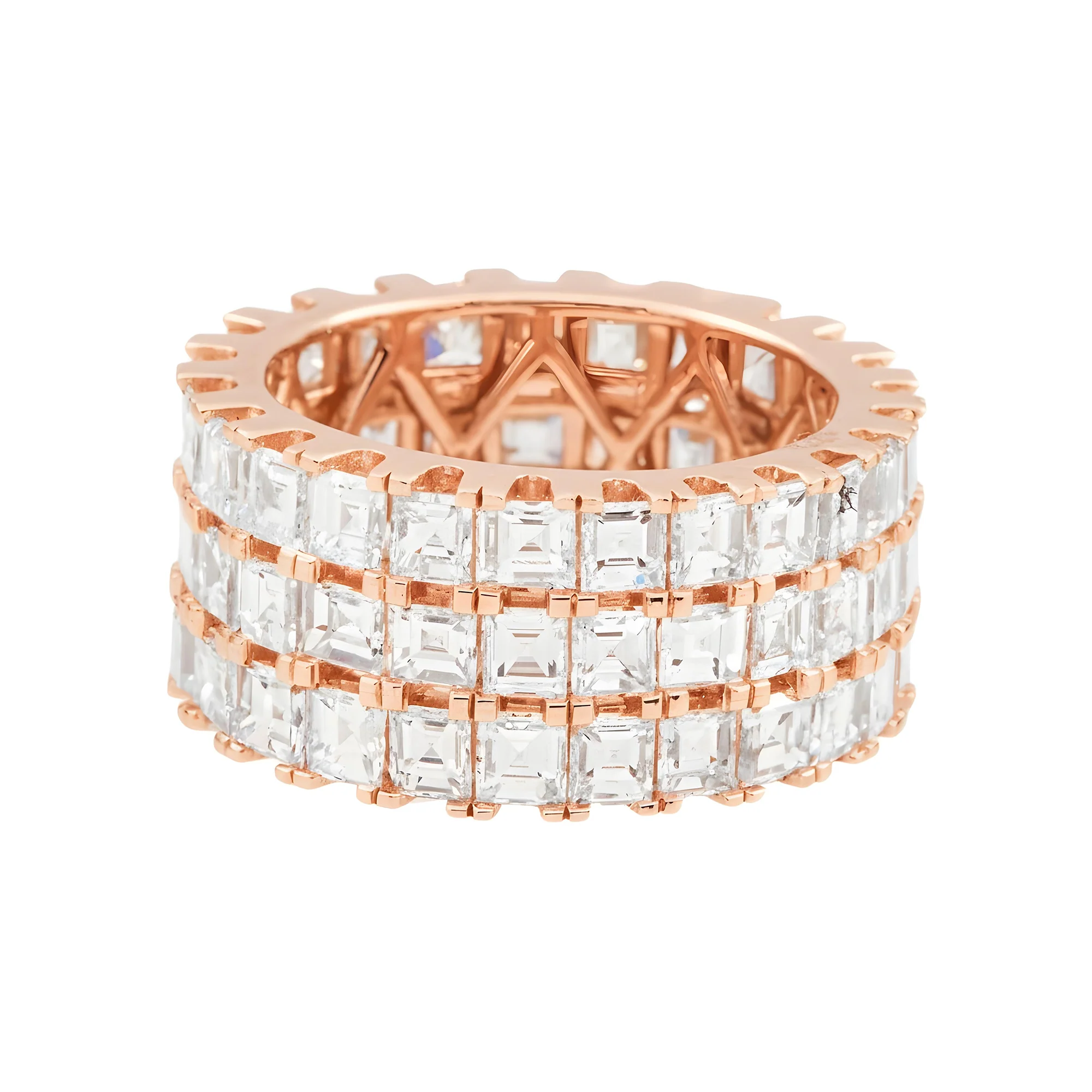 18K White Gold Triple Row Asscher Cut Diamond Eternity Ring 12.18ct (Size: 8.5) - Image 6