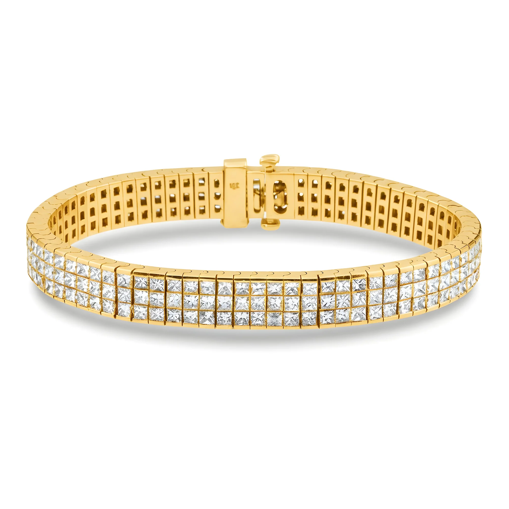 18K White Gold Triple Row Princess Cut Diamond Bracelet 16.57ct - Image 5
