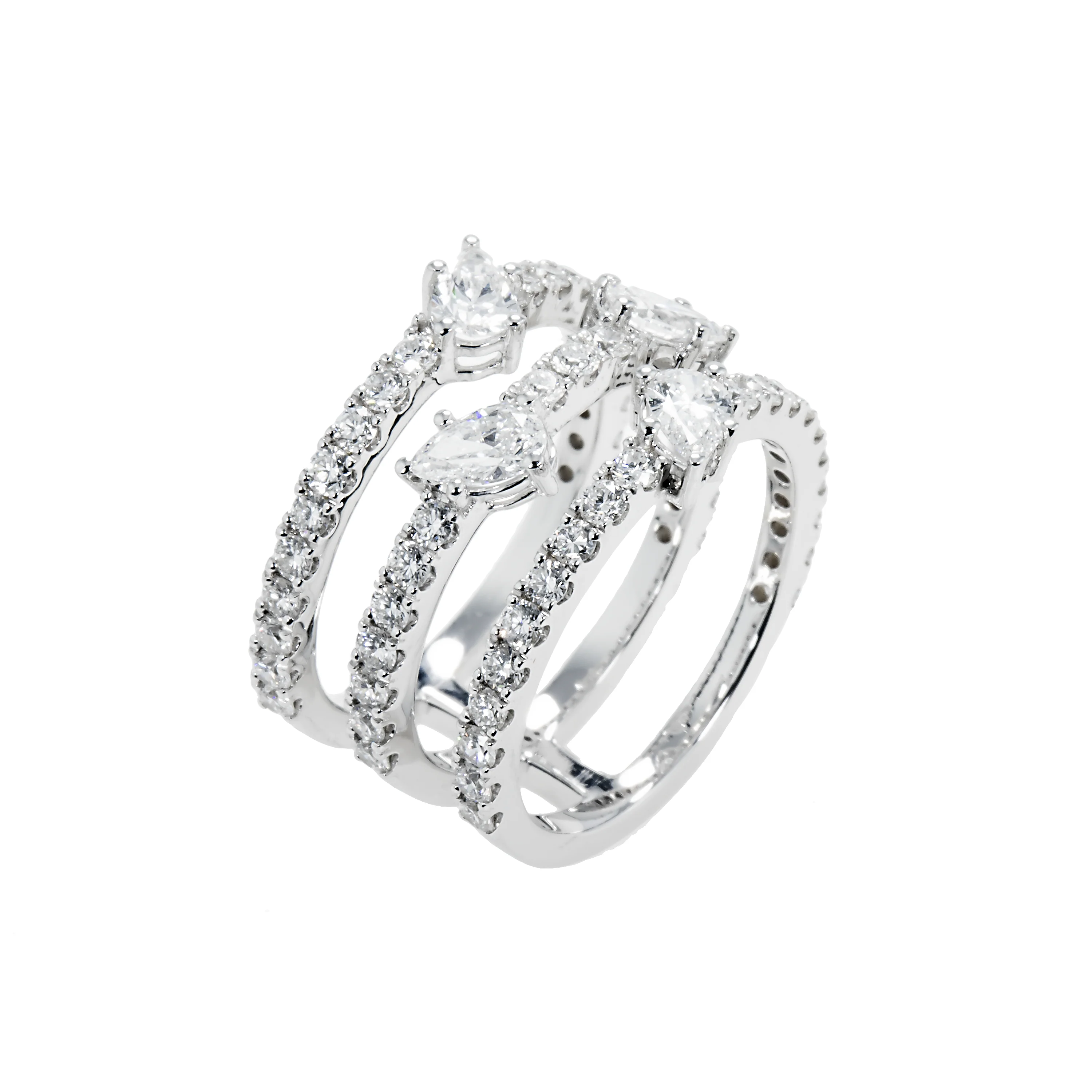 18K White Gold Triple Row Round & Pear Cut Diamond Ring 2.14ct - Image 5