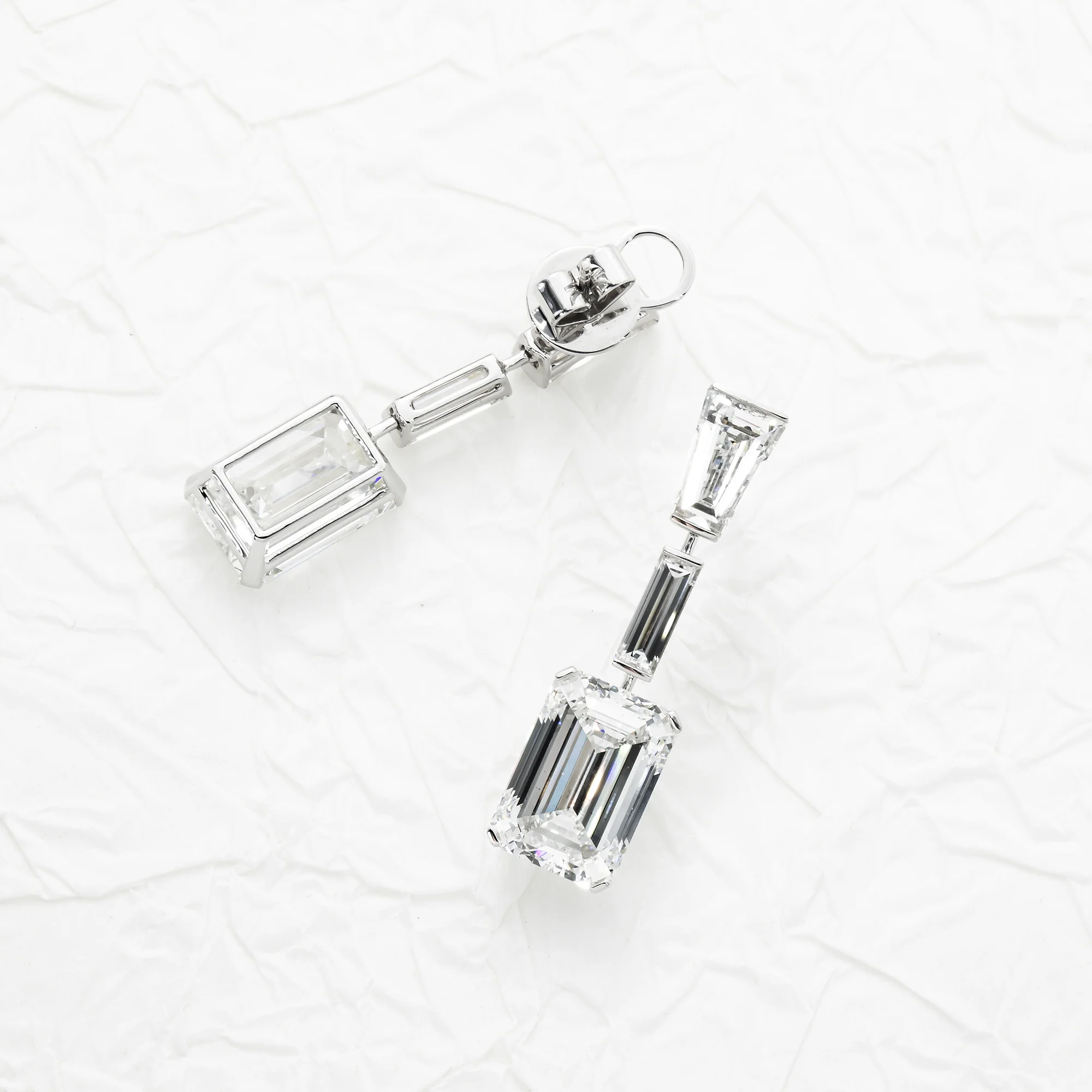 IGI 18K White Gold Triple Tier Emerald Cut Diamond Drop Earrings 19.36ctw - Image 3