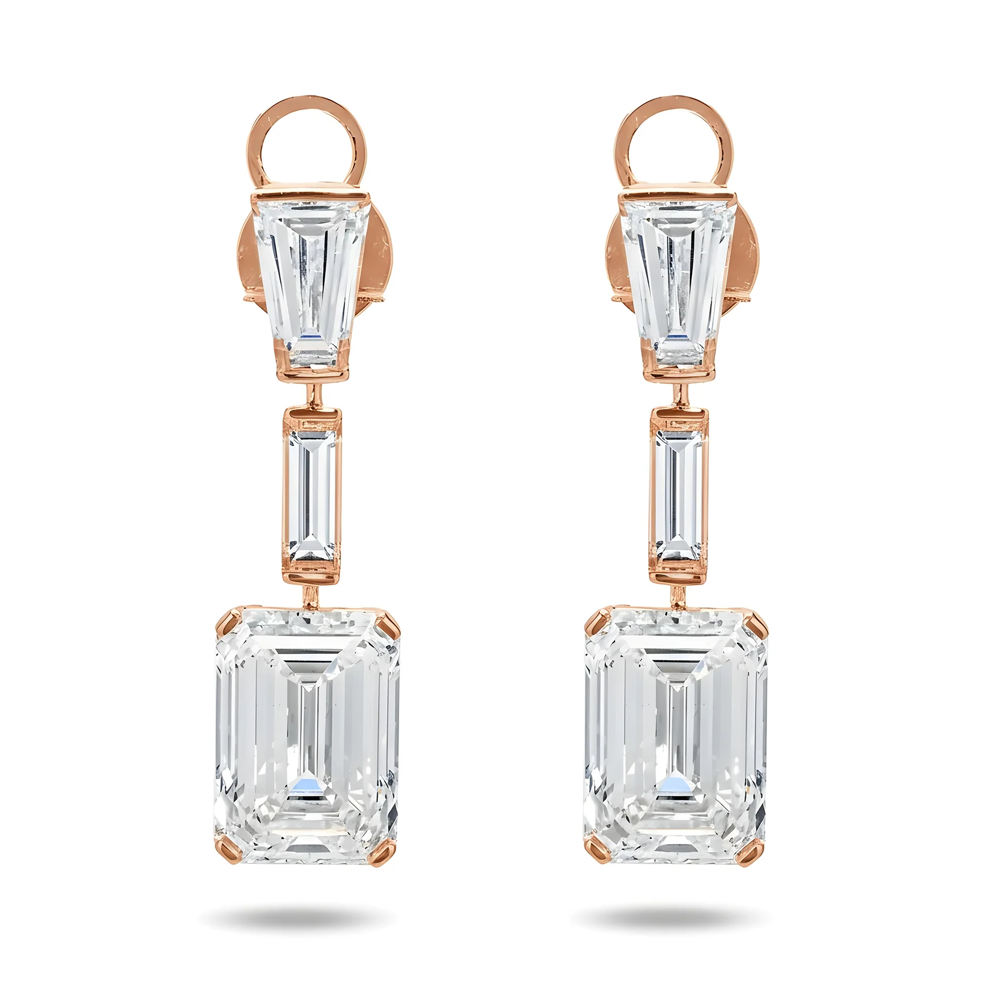 IGI 18K White Gold Triple Tier Emerald Cut Diamond Drop Earrings 19.36ctw - Image 6
