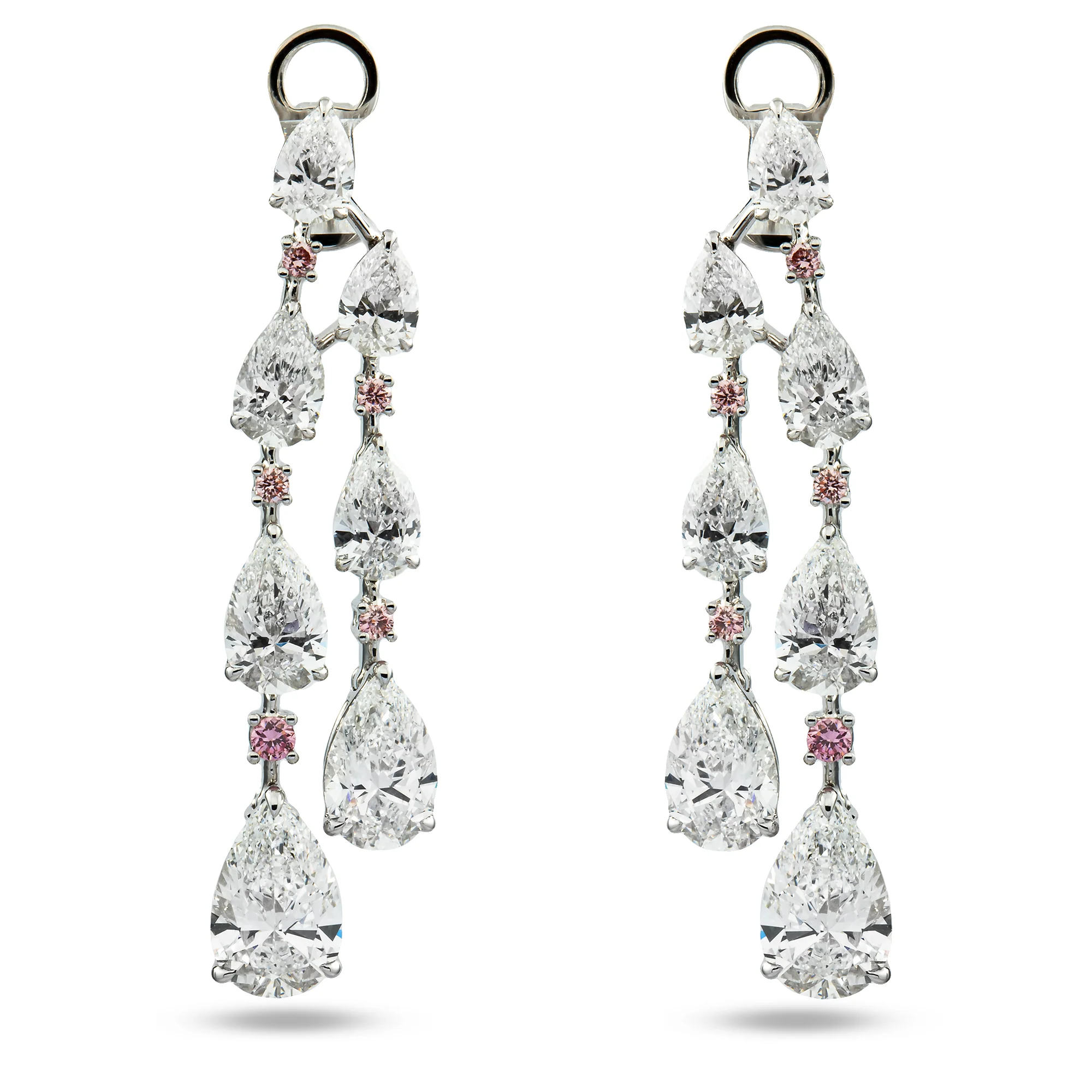 18K White Gold White & Pink Diamond Drop Earrings 7.18ctw