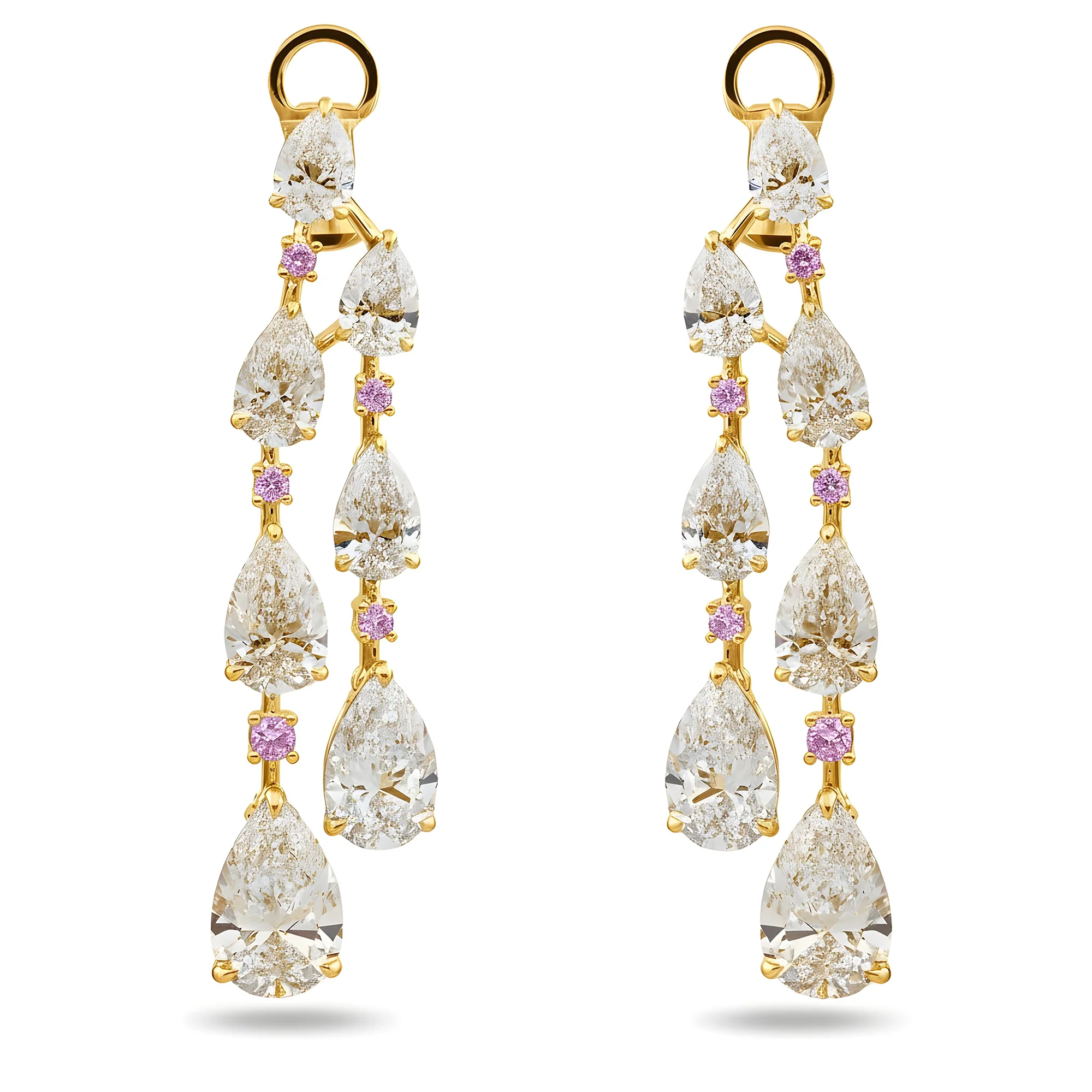 18K White Gold White & Pink Diamond Drop Earrings 7.18ctw - Image 4