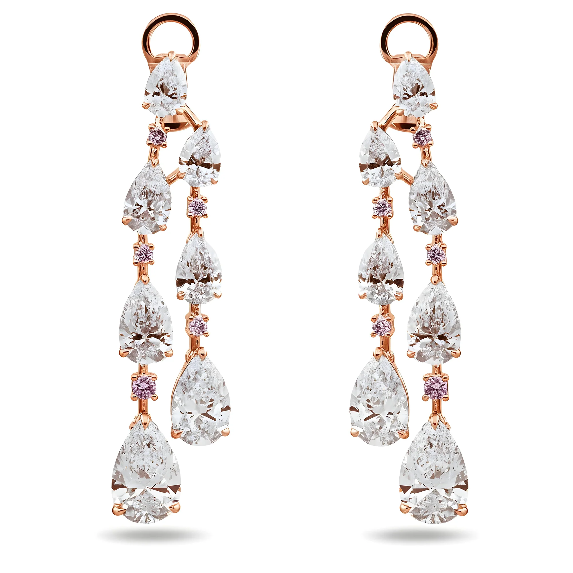 18K White Gold White & Pink Diamond Drop Earrings 7.18ctw - Image 6