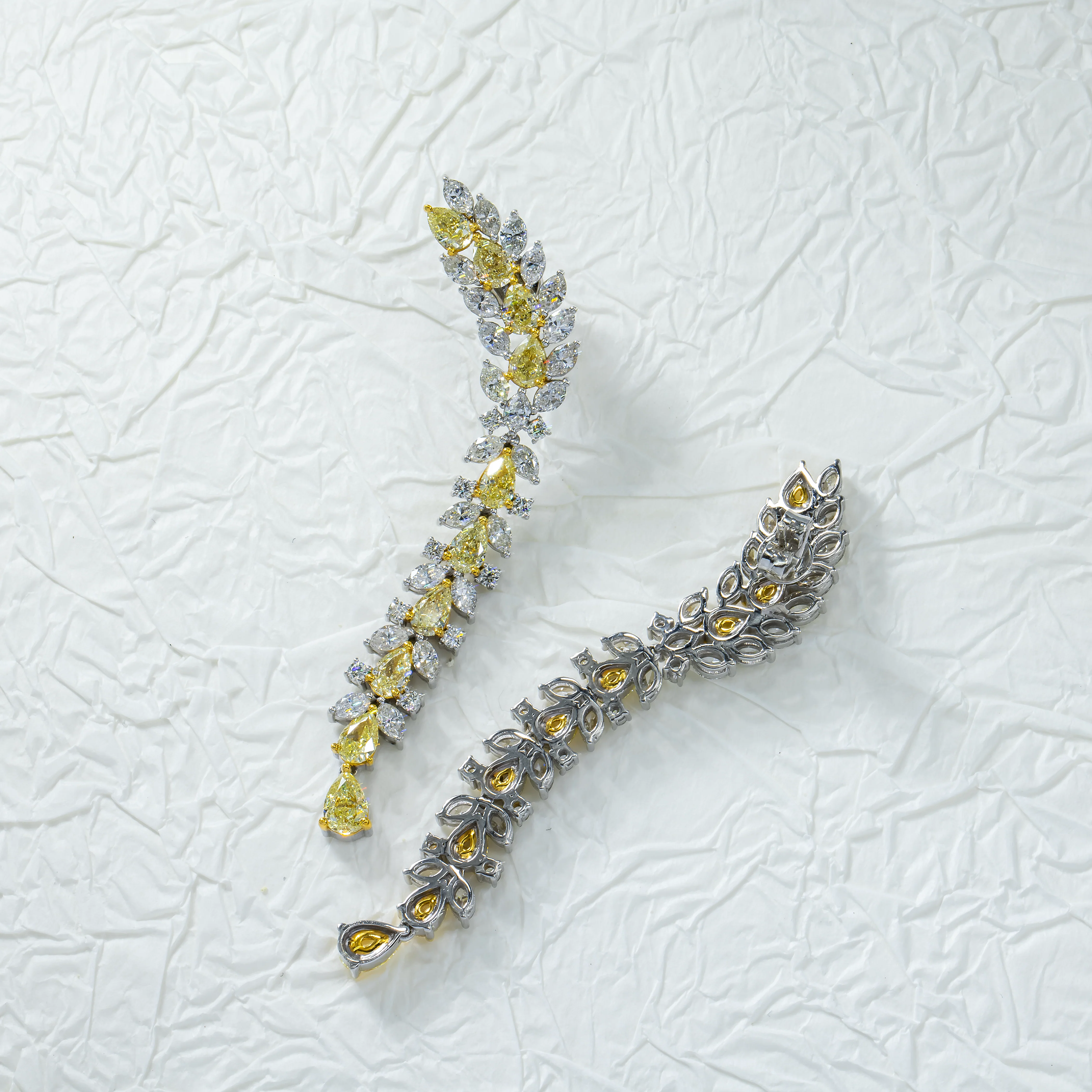 18K White Gold Fancy Yellow Diamond Drop Earrings 13.41ctw - Image 3