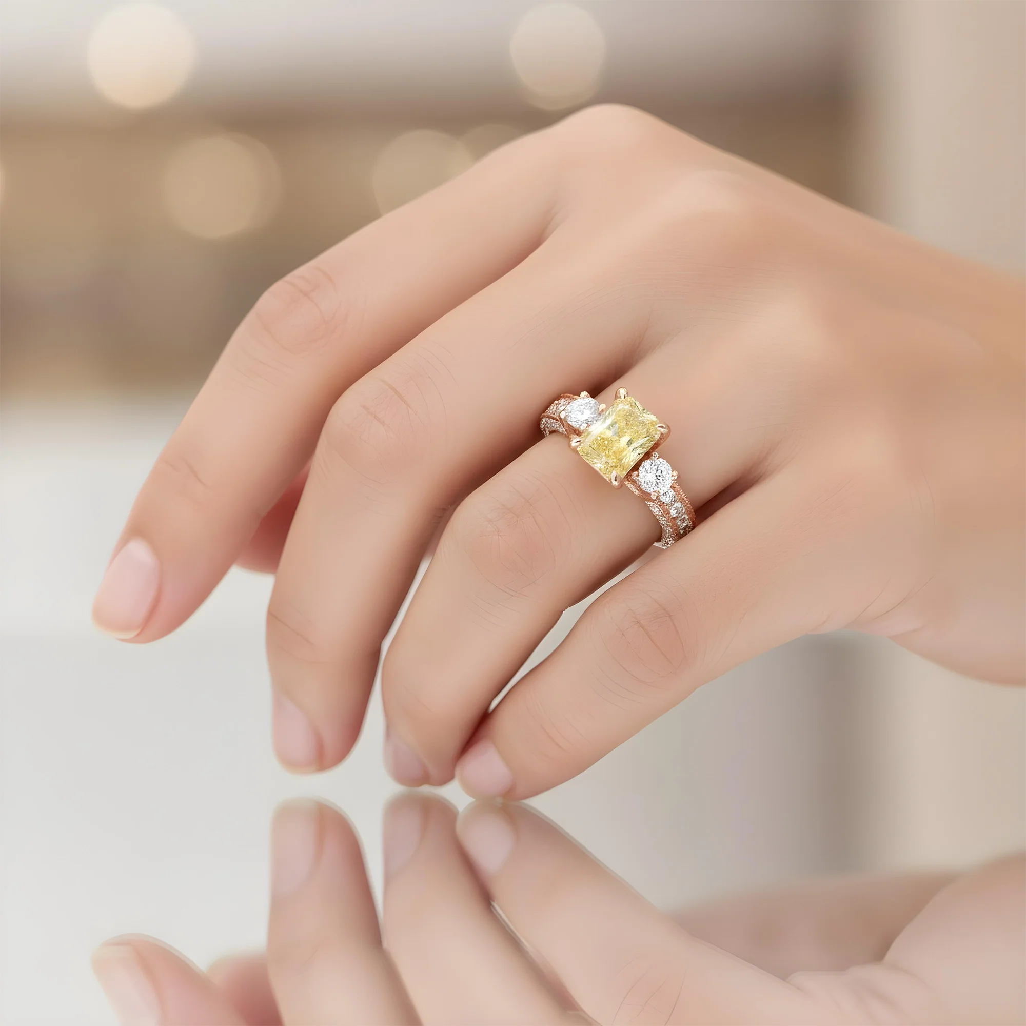 18K Yellow Gold 2ct Radiant Cut Fancy Vivid Yellow Diamond Ring 3.23ctw - Image 10