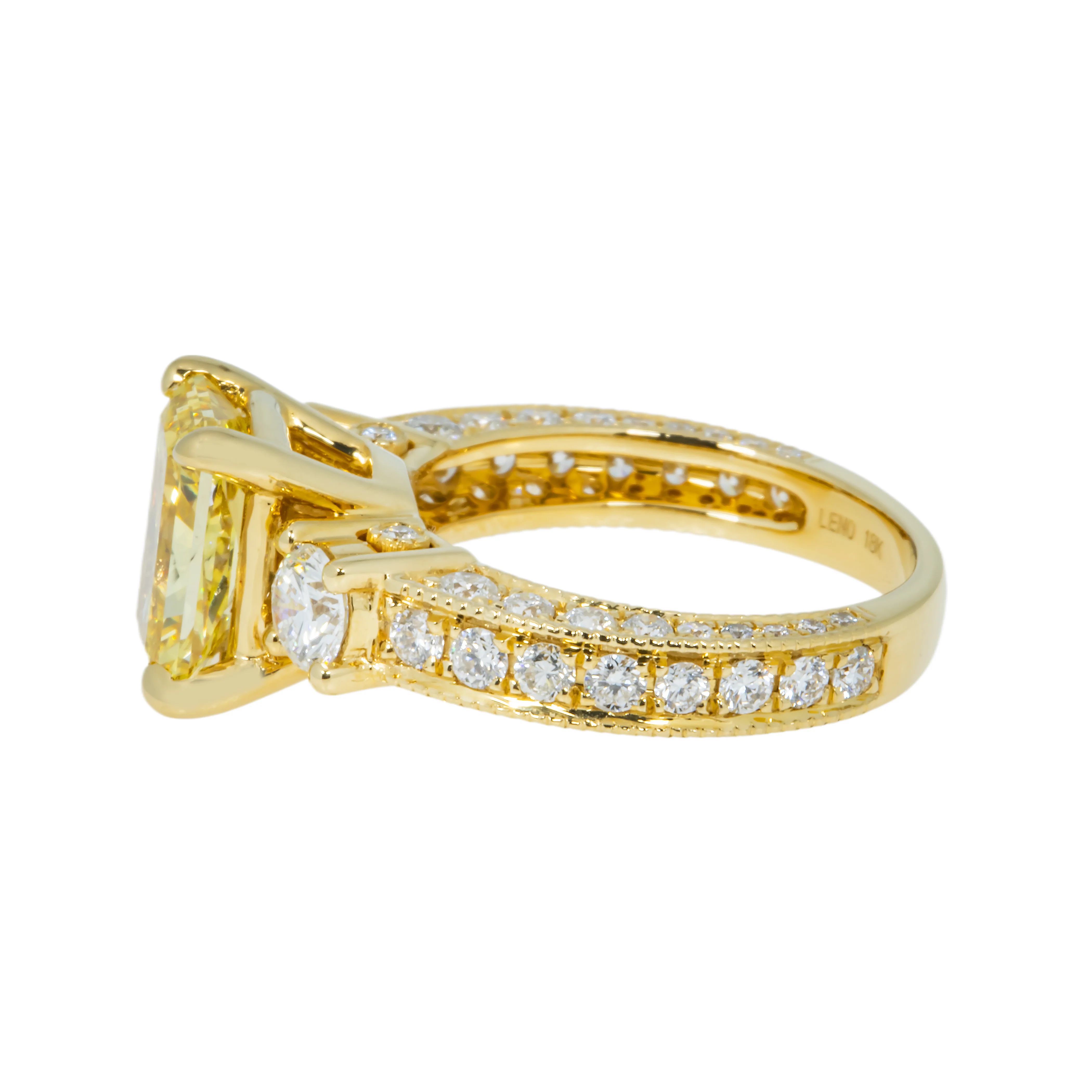 18K Yellow Gold 2ct Radiant Cut Fancy Vivid Yellow Diamond Ring 3.23ctw - Image 3