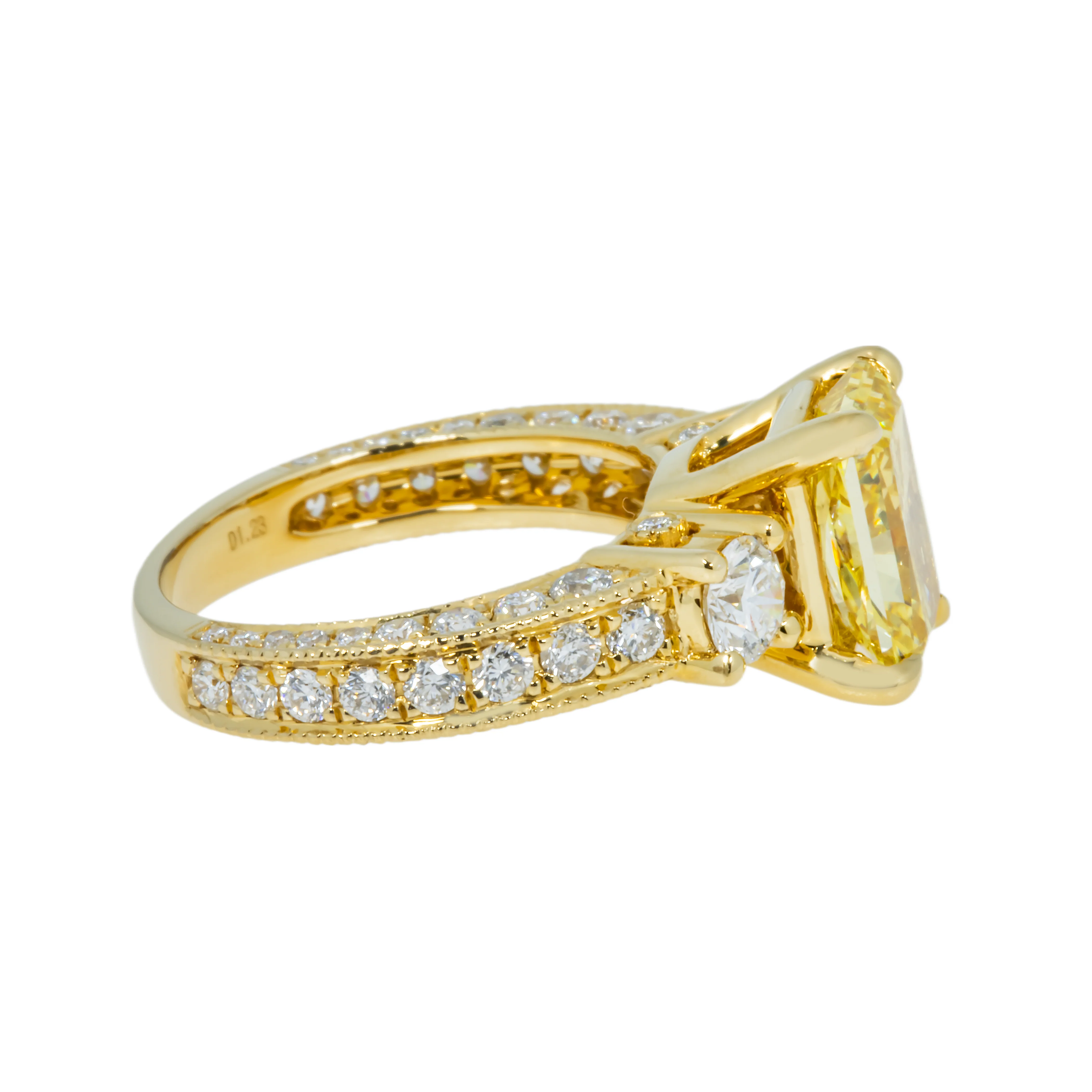 18K Yellow Gold 2ct Radiant Cut Fancy Vivid Yellow Diamond Ring 3.23ctw - Image 4