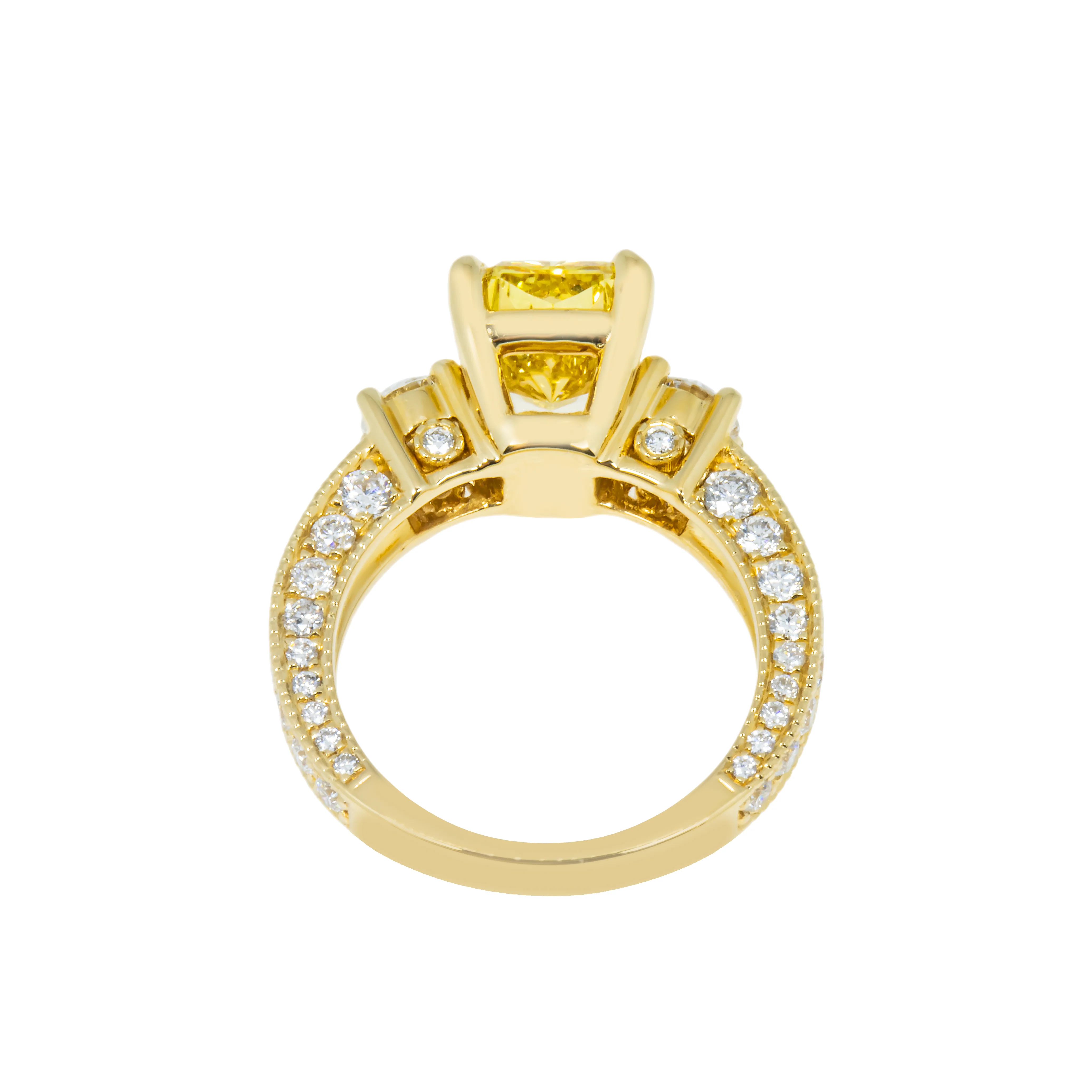 18K Yellow Gold 2ct Radiant Cut Fancy Vivid Yellow Diamond Ring 3.23ctw - Image 5
