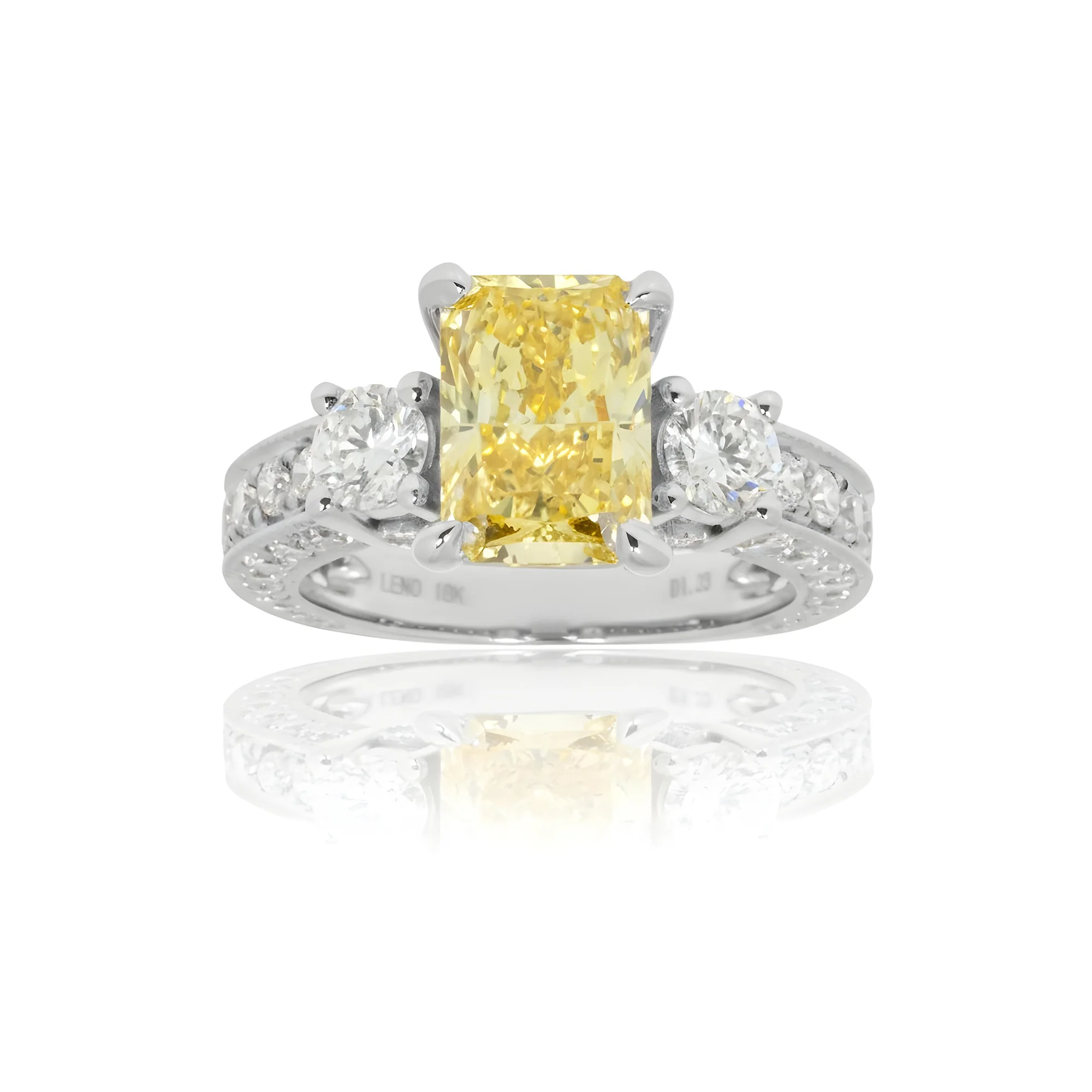 18K Yellow Gold 2ct Radiant Cut Fancy Vivid Yellow Diamond Ring 3.23ctw - Image 6