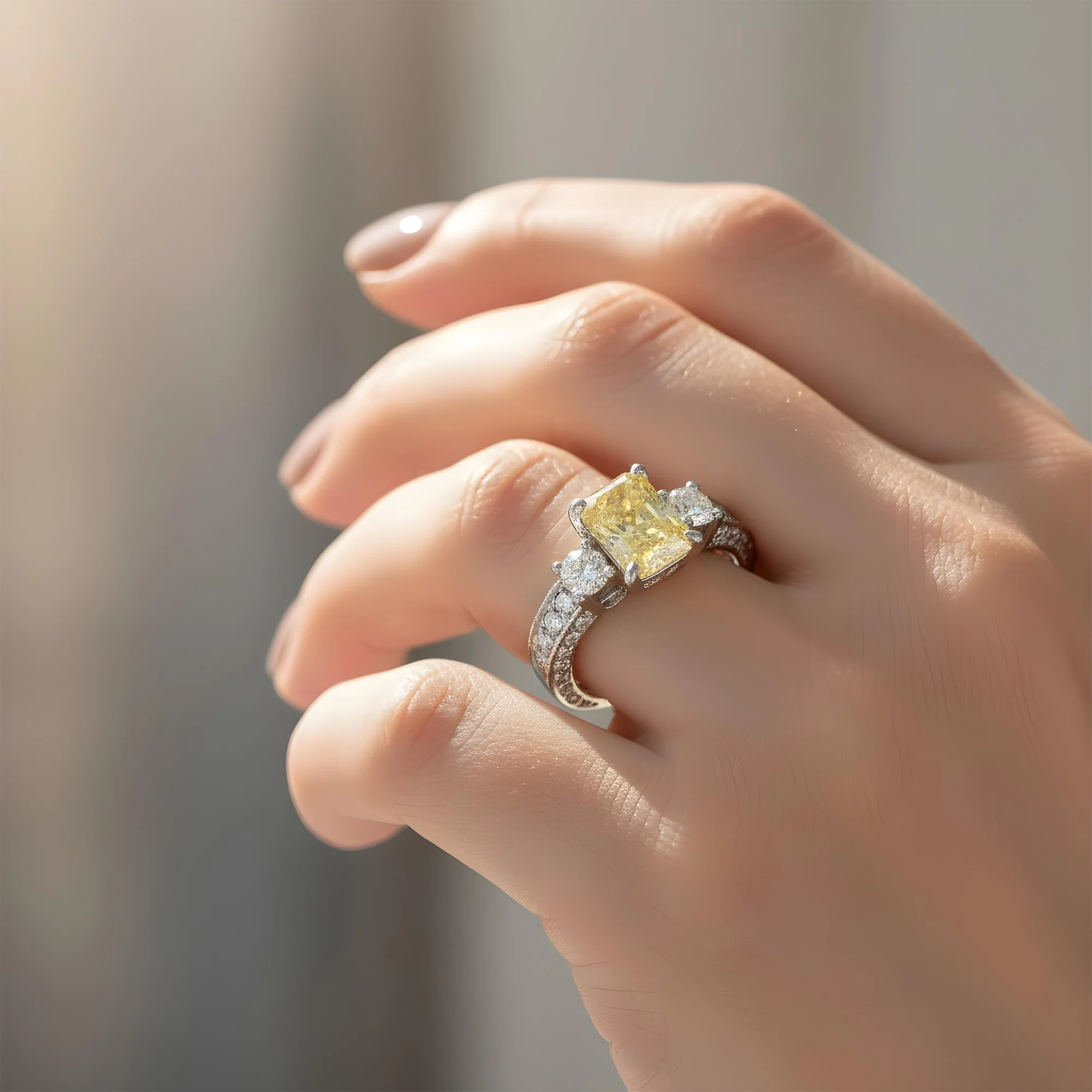 18K Yellow Gold 2ct Radiant Cut Fancy Vivid Yellow Diamond Ring 3.23ctw - Image 7