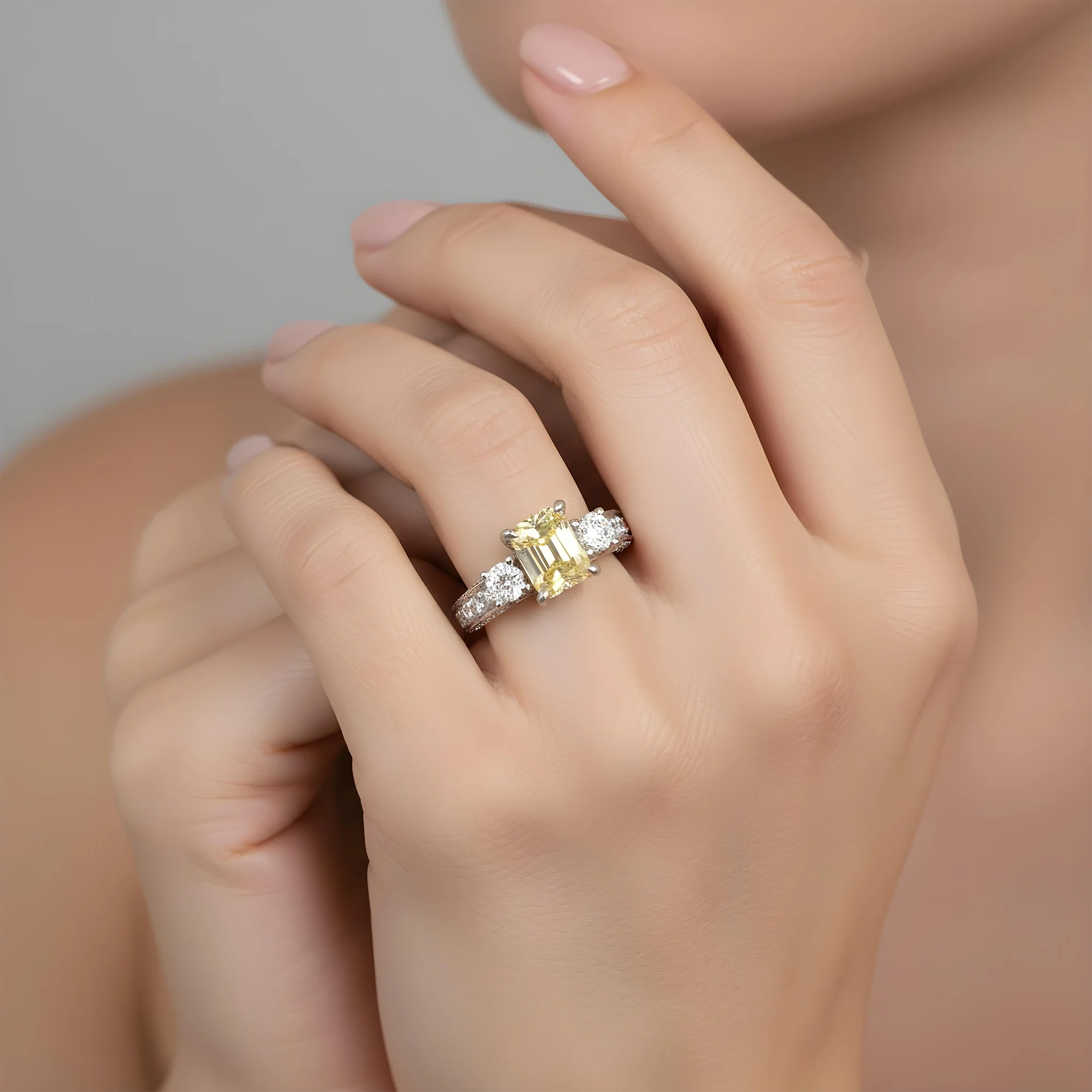 18K Yellow Gold 2ct Radiant Cut Fancy Vivid Yellow Diamond Ring 3.23ctw - Image 8