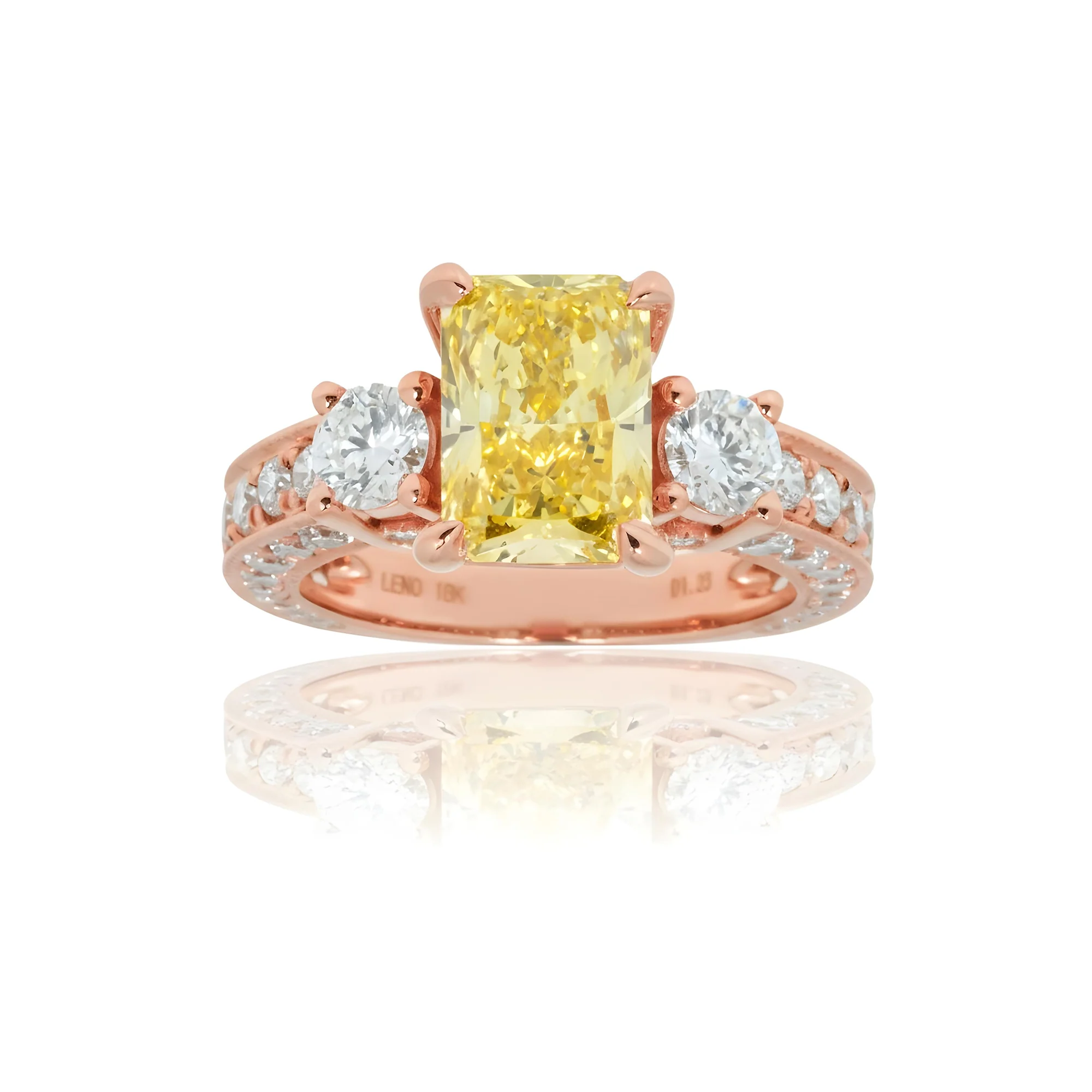 18K Yellow Gold 2ct Radiant Cut Fancy Vivid Yellow Diamond Ring 3.23ctw - Image 9